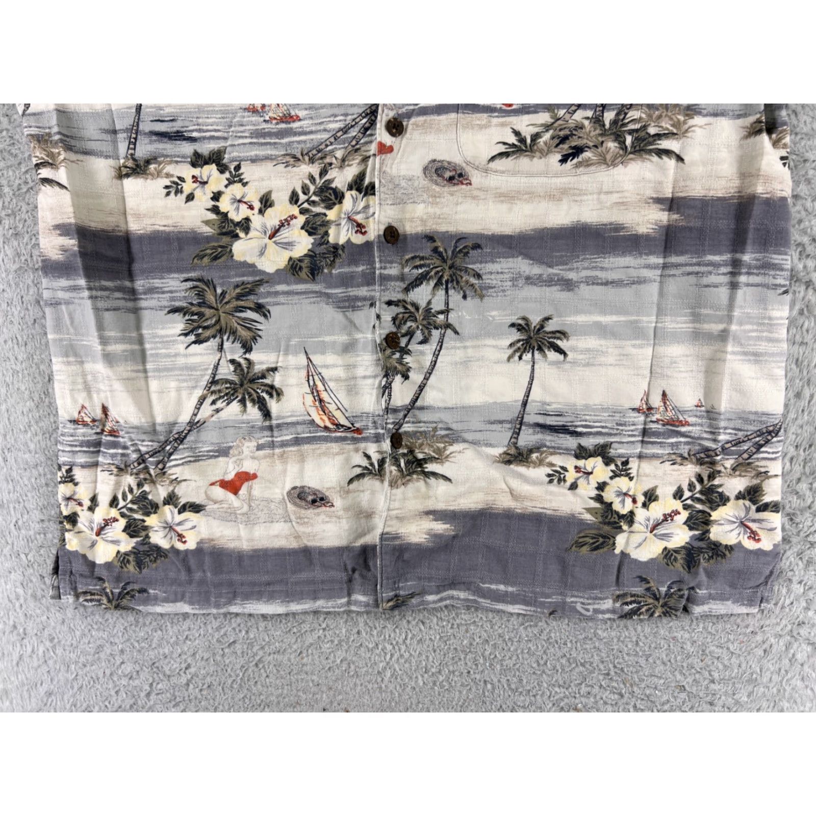 Vintage Palm Island Shirt Men's Beige Gray Hawaiian Cotton Blend Button-Up Short Sleeve Aloha Floral - 40 Chest, L Size US L / EU 52-54 / 3 - 5 Thumbnail