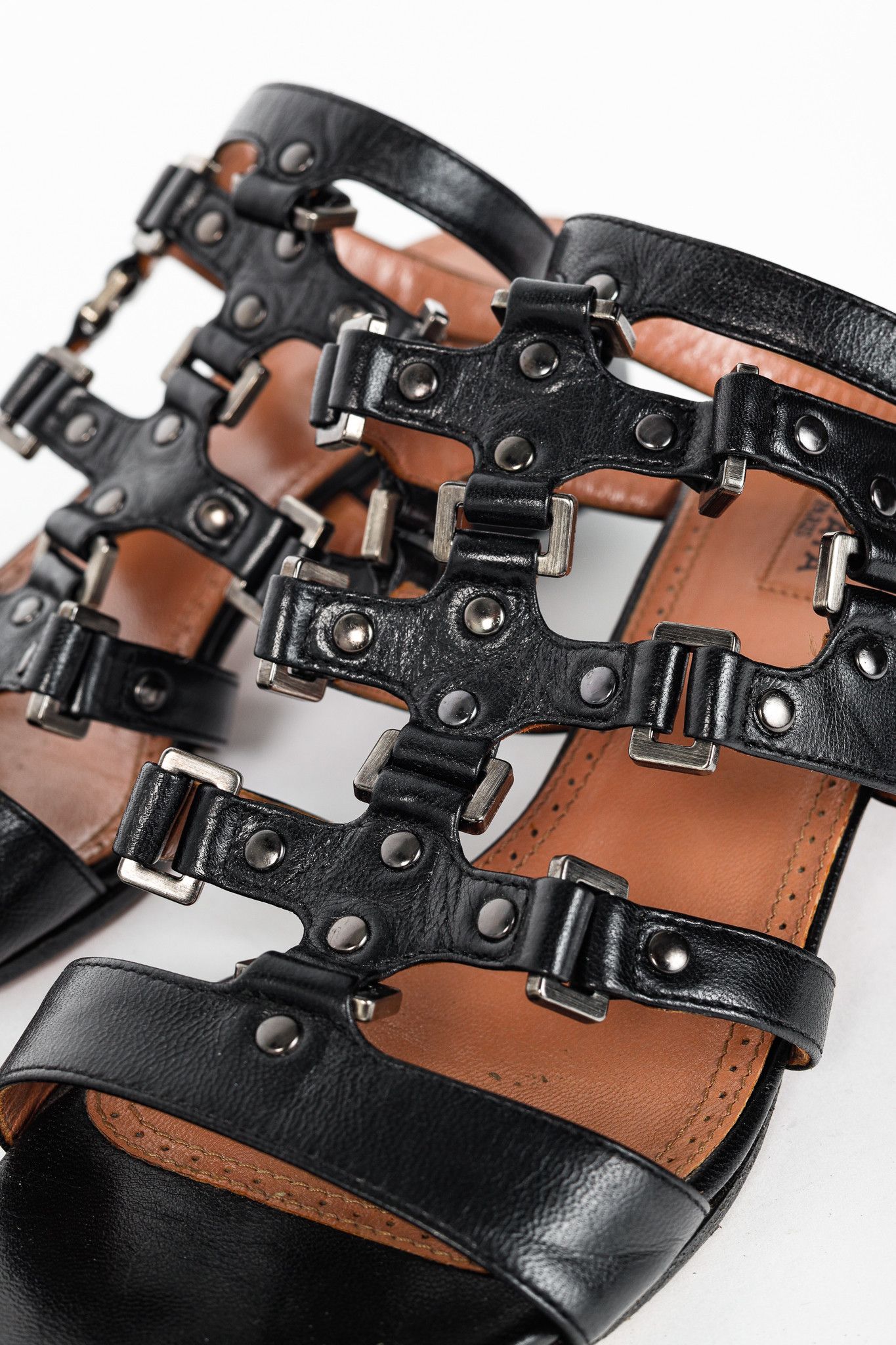 Alaia Alaia Black Leather Strappy Studded Sandals Size US 7 / IT 37 - 7 Thumbnail