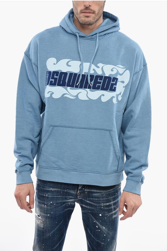 image of Dsquared2 Maxipocketed Wave Logo Hoodie in Light Blue, Men's (Size Small)