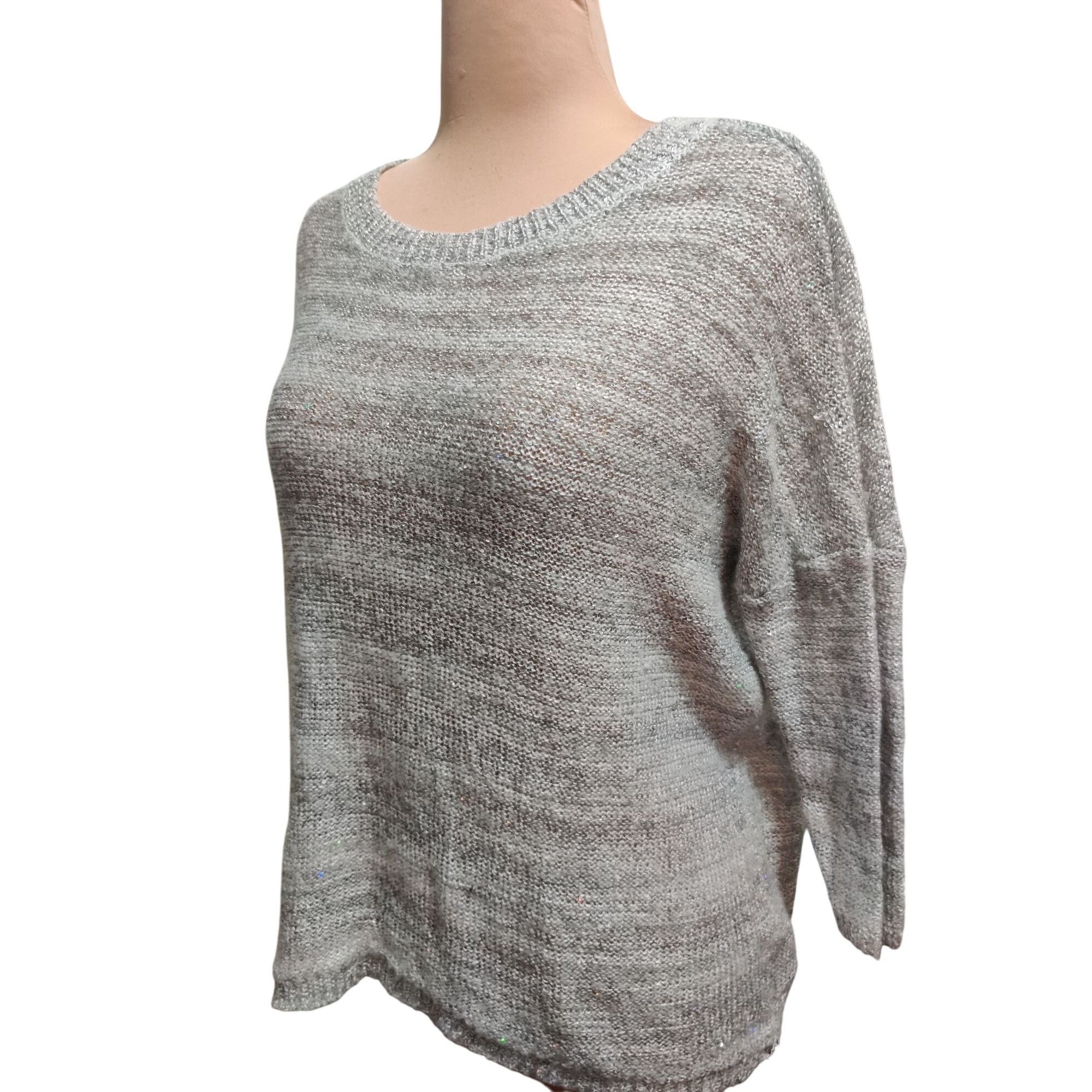 Other ANA XL Womens Sweater Silver Gray Knit Holographic Sequin Sc Size XL / US 12-14 / IT 48-50 - 15 Thumbnail