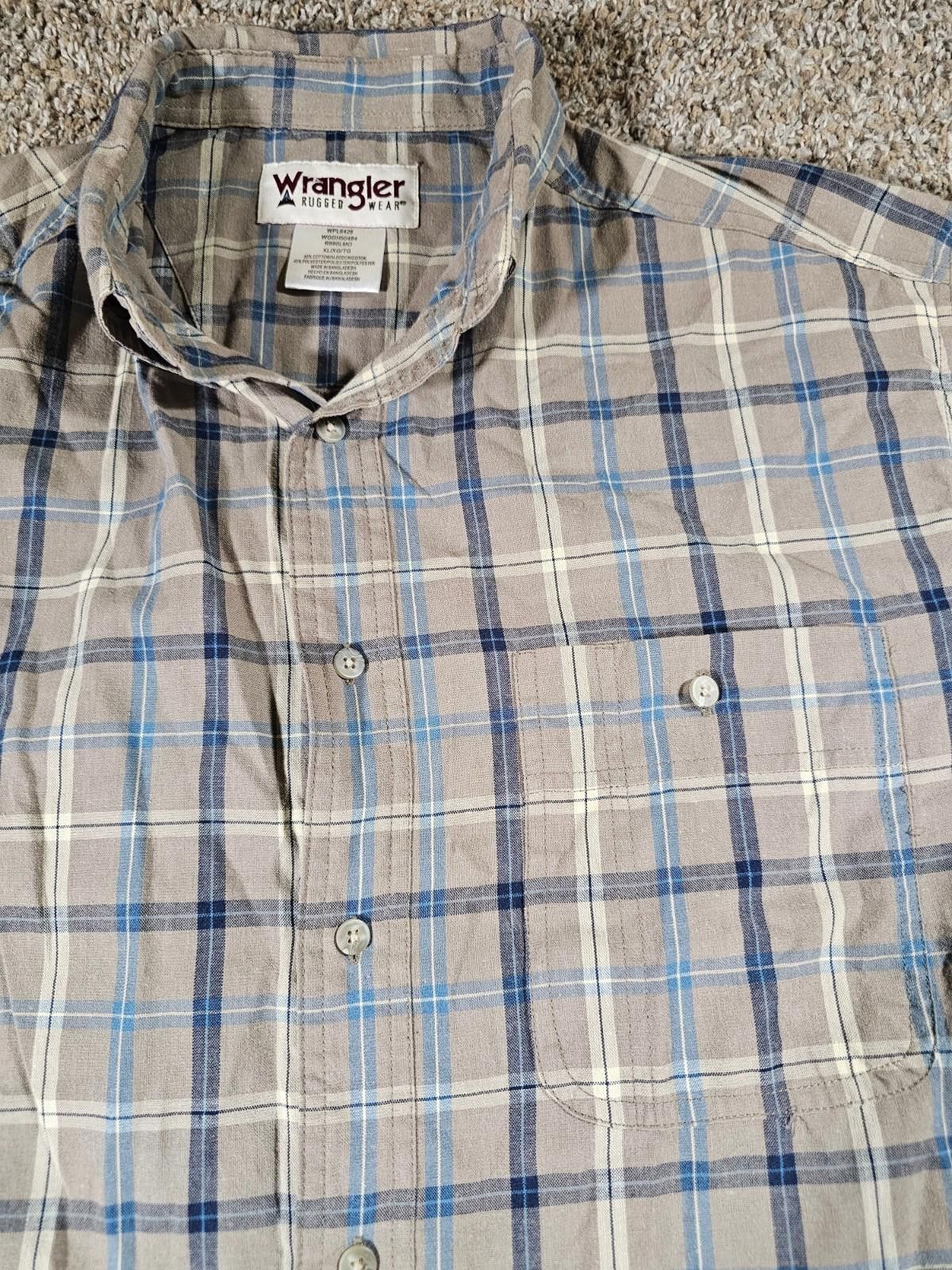 Wrangler Wrangler Shirt Men XL Blue Brown Plaid Button Up Rugged Wear Size US XL / EU 56 / 4 - 2 Thumbnail