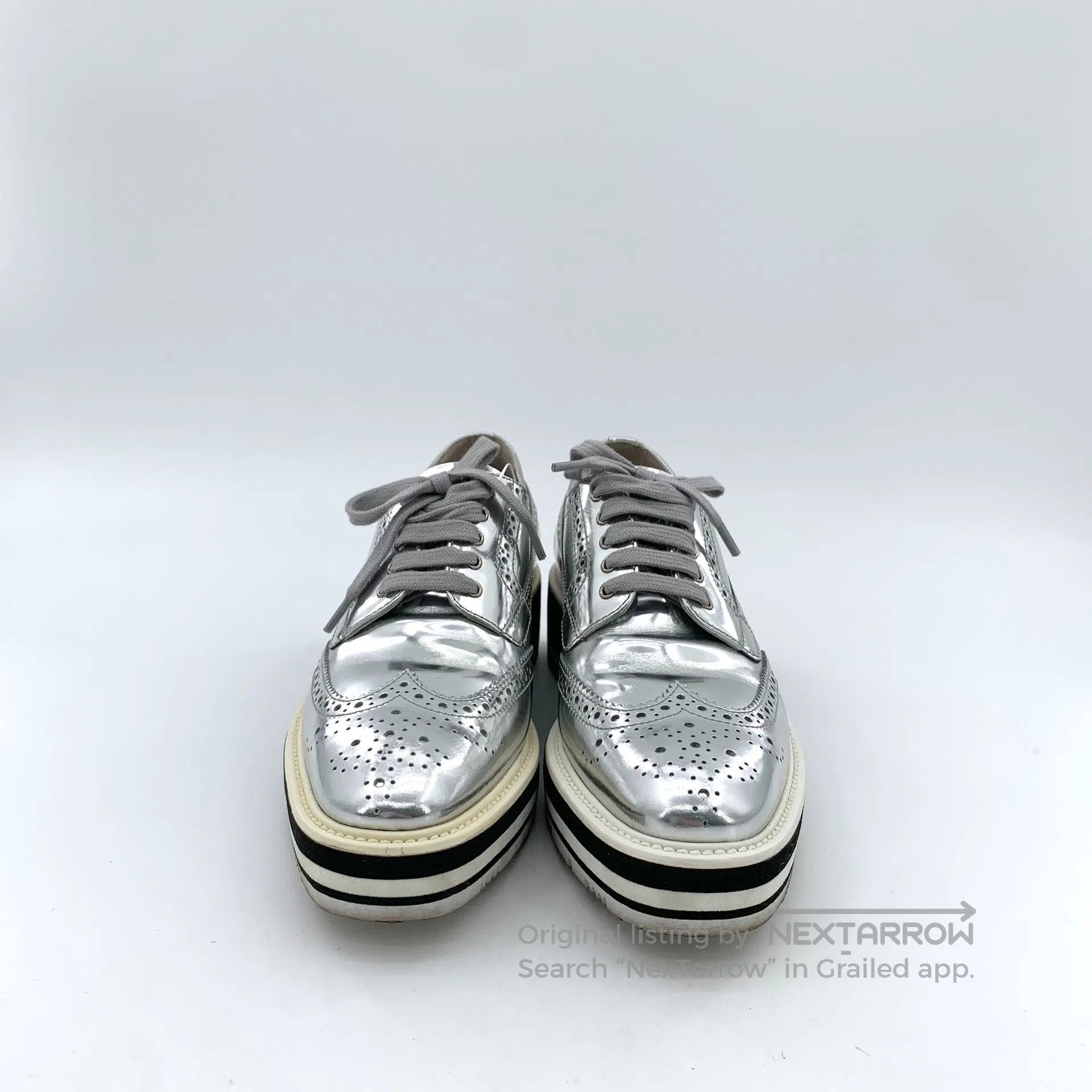 Other Prada Silver Baroque Carved Lace-Up Casual Flat Platform S Size US 5 / EU 37 - 3 Thumbnail