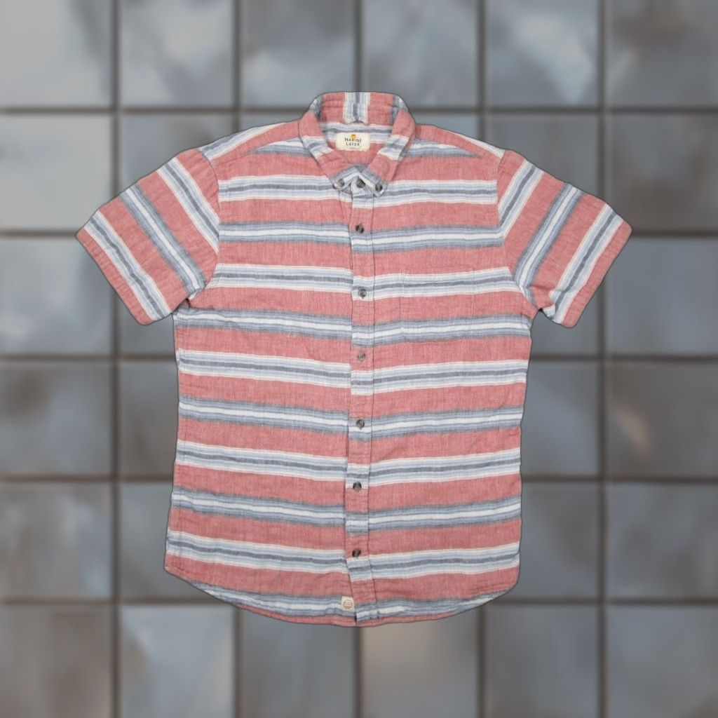 Marine Layer Marine Layer Shirt Mens Medium Pink Striped Marge Button Up Lightweight Work Size US M / EU 48-50 / 2 - 1 Thumbnail
