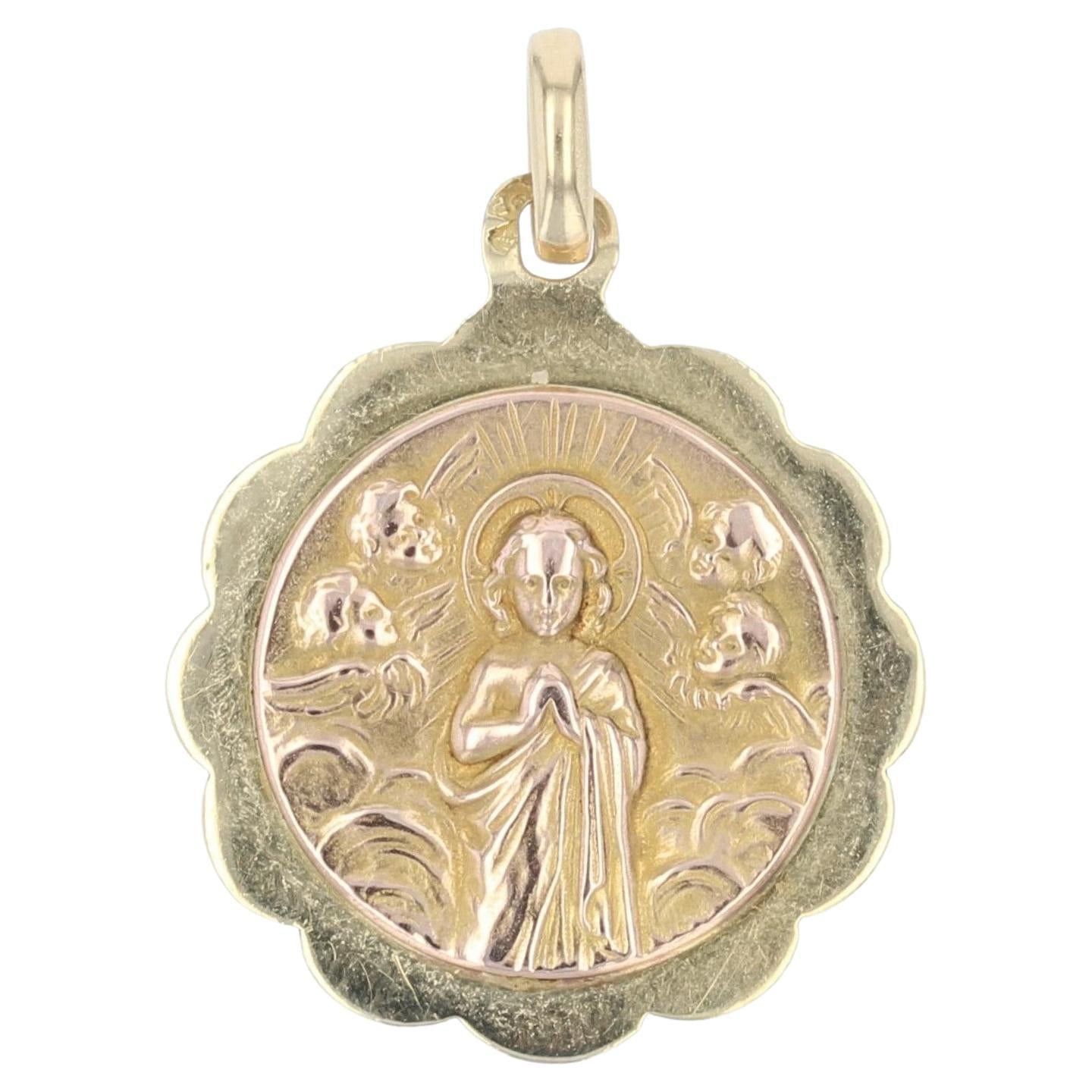 image of Vintage French 1900S 18 Karat Yellow Rose Gold Christ Surrounded By Angels Medal, Women's