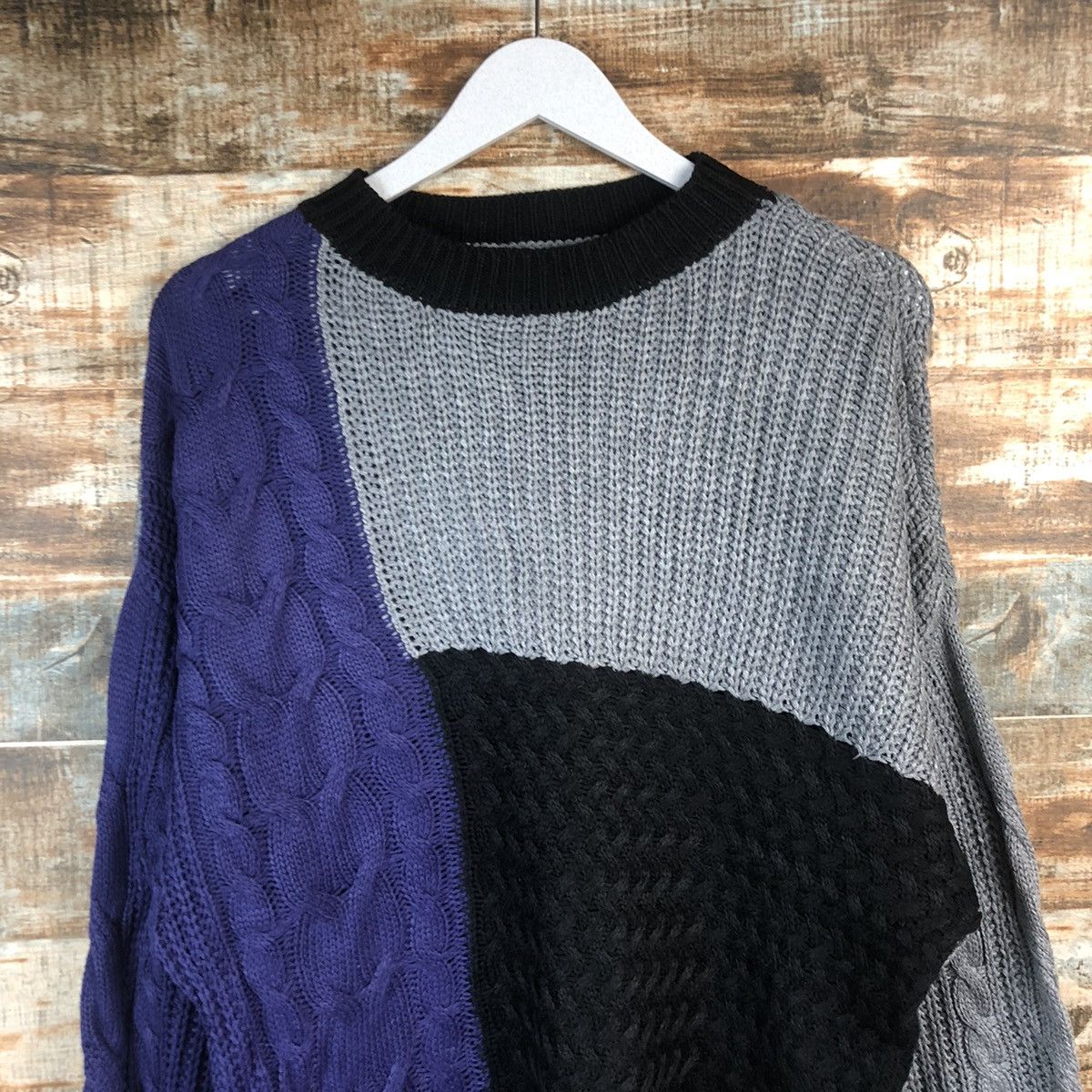 Homespun Knitwear DLL Vence Exchange patchwork style Grey Knitwear #C016 Size US M / EU 48-50 / 2 - 5 Thumbnail