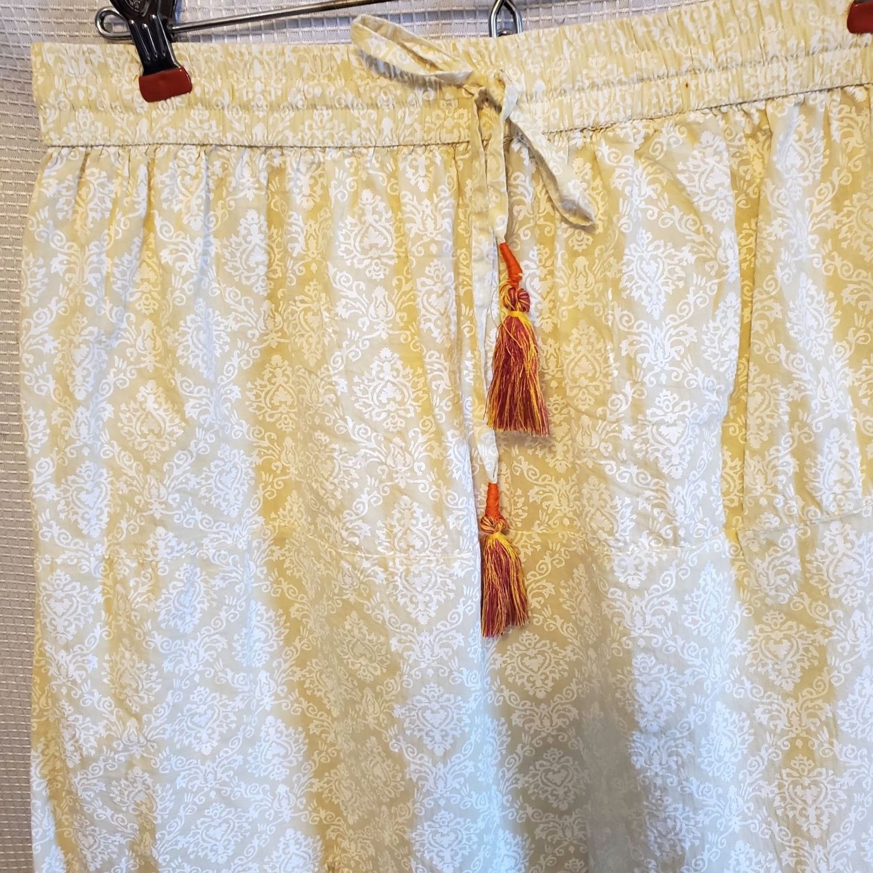 Vintage Womens Tiered Maxi Skirt Yellow Damask Peasant Summer Size 36" / US 14 / IT 50 - 6 Thumbnail