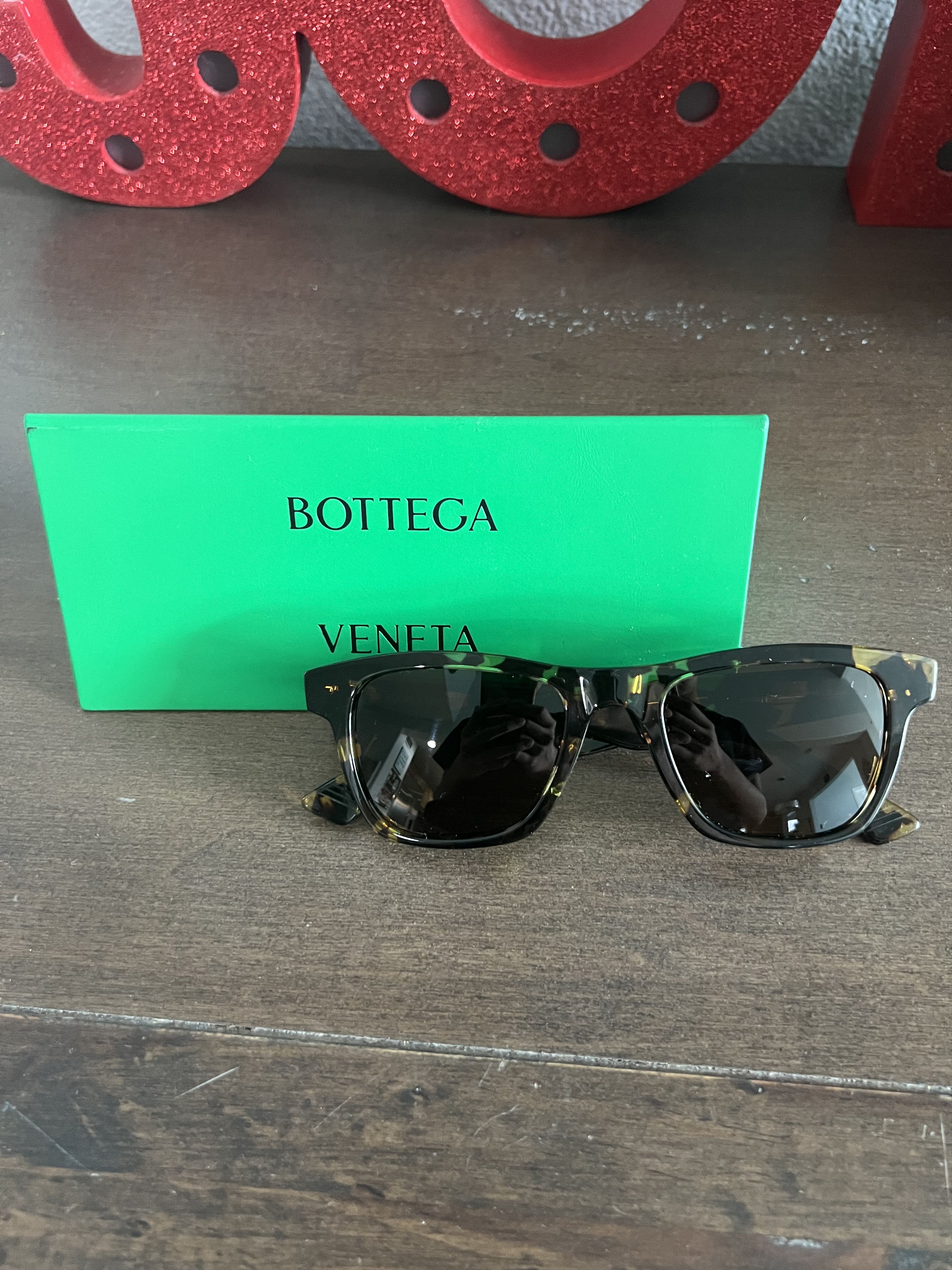 image of Bottega Veneta Acetate Tortoise Square Sunglasses, Women's