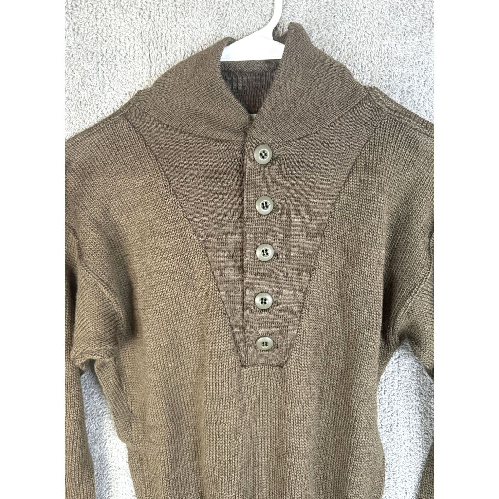 Vintage VINTAGE US MILITARY SWEATER Mens Medium Wool 5 Button Pullover OD Olive Drab Henley 80s Mens Vintage Cotton? Size US M / EU 48-50 / 2 - 5 Thumbnail