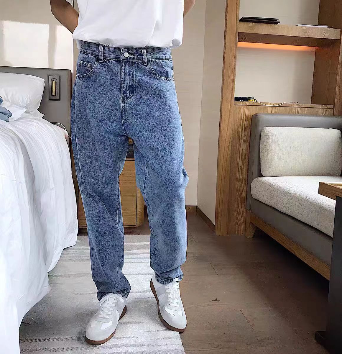 Washed Simple Vintage Straight Leg Jeans