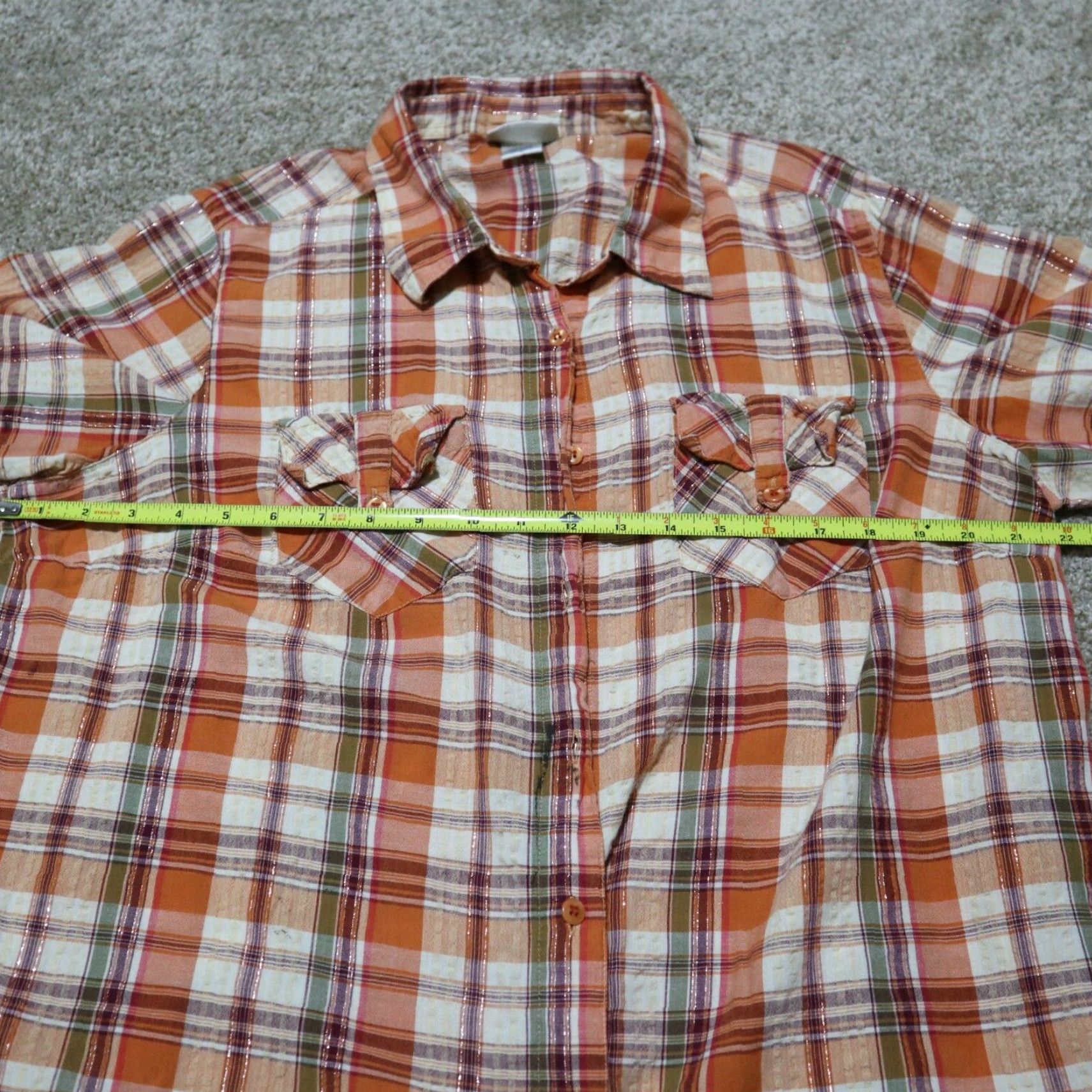Essentials Essentials Plaid Button Front Shirt Tunic Blouse Women's Regular 18/20 Orange Size XXL / US 16-18 / IT 52-54 - 6 Thumbnail