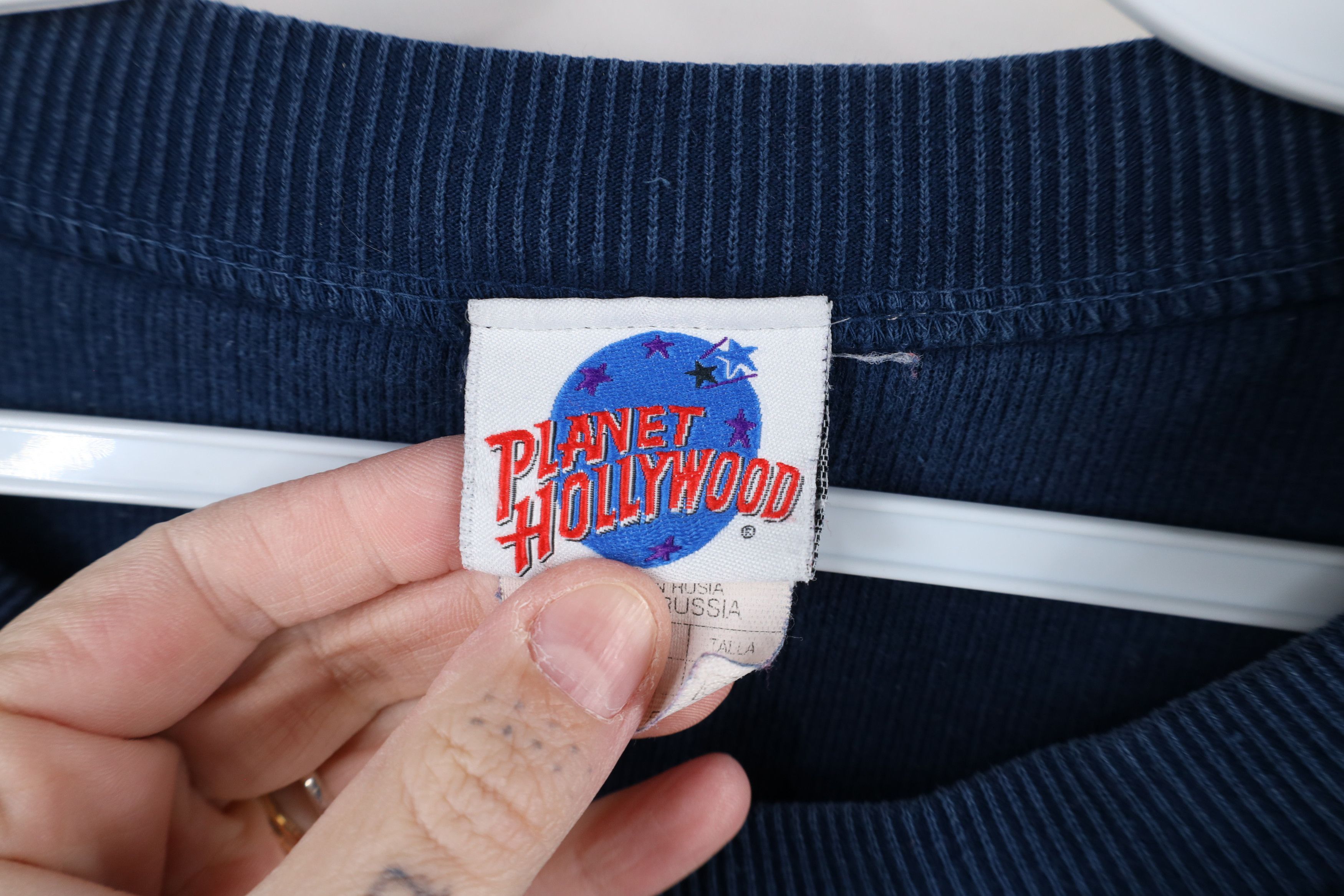 Vintage Vintage 90s Planet Hollywood Miami Ribbed Sweater Blue Size US L / EU 52-54 / 3 - 6 Thumbnail
