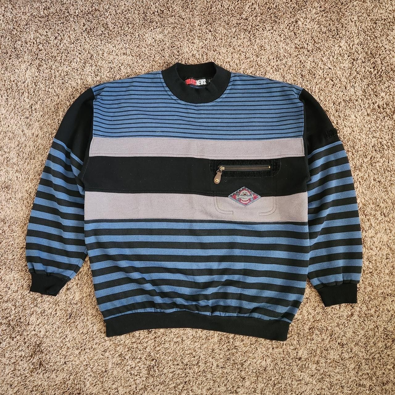 Vintage Striped Pullover Sweatshirt Grandpa Sweater Todaynews Size US L / EU 52-54 / 3 - 1 Thumbnail