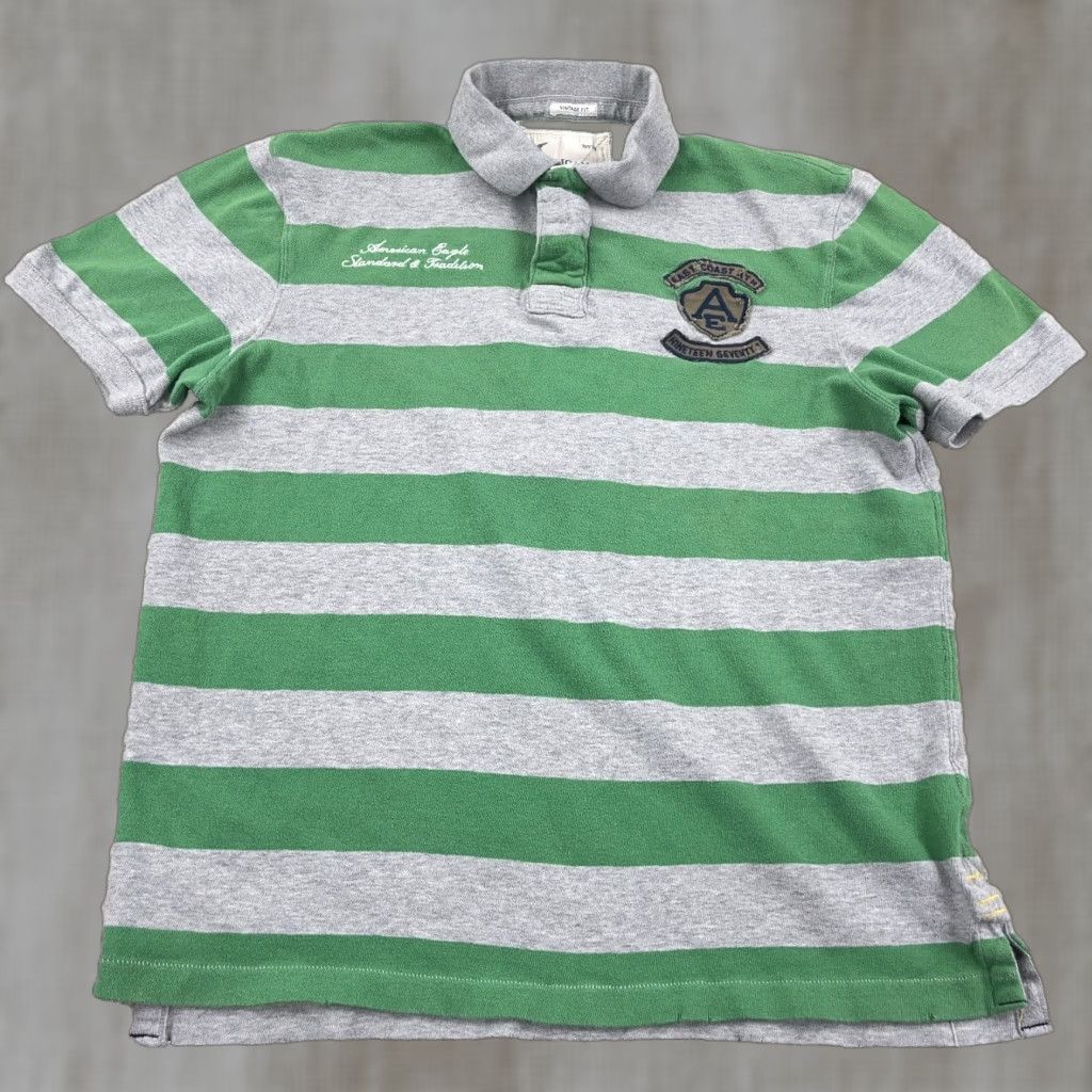 American Eagle Outfitters VINTAGE American Eagle Outfitters Rugby Polo Shirt Mens XL Green Striped Logo Knit Polo Casual 2000s Concert College Classic Mens Size US XL / EU 56 / 4 - 1 Thumbnail