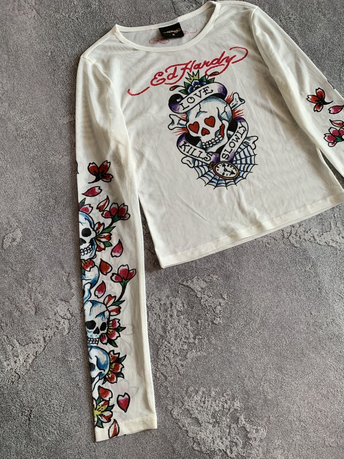 Ed Hardy Women Ed Hardy Skull Roses Mesh Long Sleeve Size M Size M / US 6-8 / IT 42-44 - 3 Thumbnail