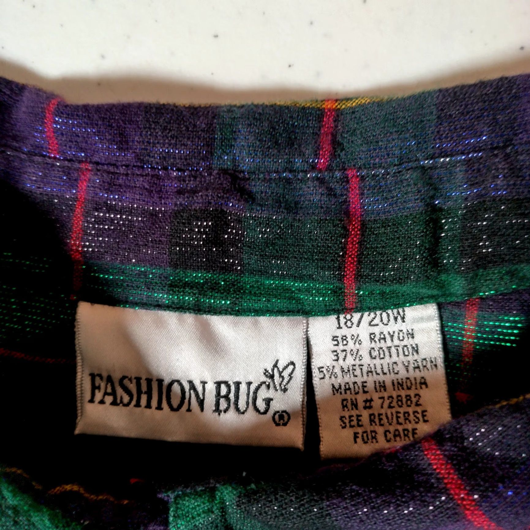 Vintage VINTAGE Fashion Bug Womens Blouse 18/20 Green Purple Plaid Metallic Long Sleeve 90s Fall Winter Casual Size XXL / US 16-18 / IT 52-54 - 6 Thumbnail
