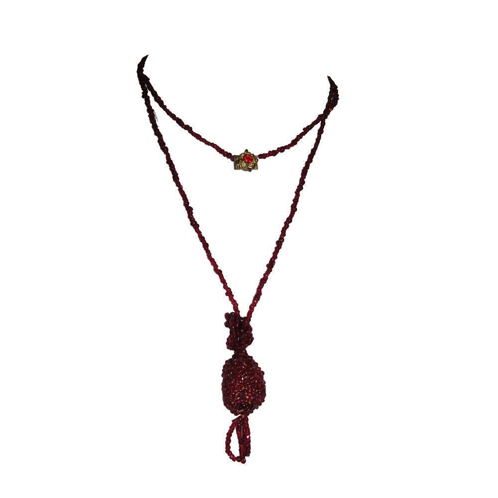 Designer Victorian Red Garnet Bead Tassel Flapper Necklace Size ONE SIZE - 1 Thumbnail