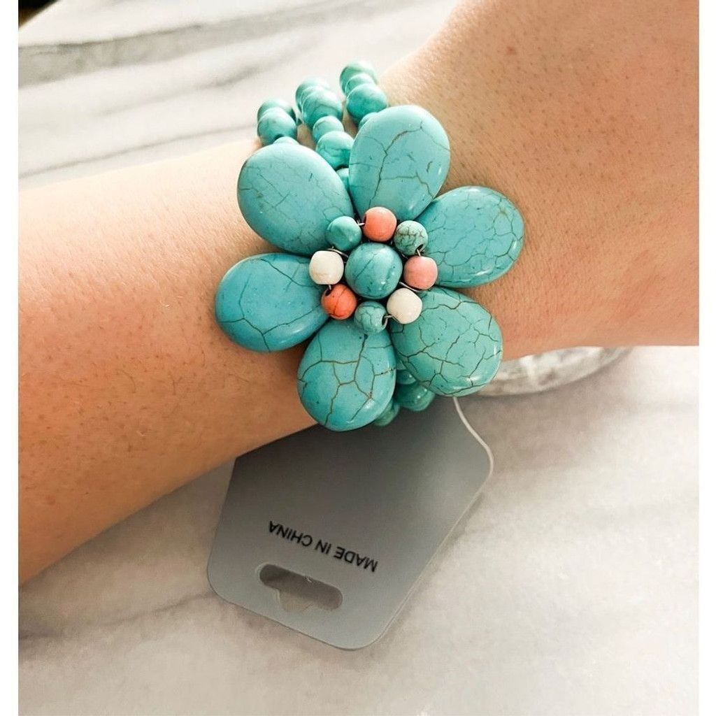 Jewelry Desiree Genuine Stone Dyed Turquoise Flower Bracelet Beaded Size ONE SIZE - 2 Thumbnail