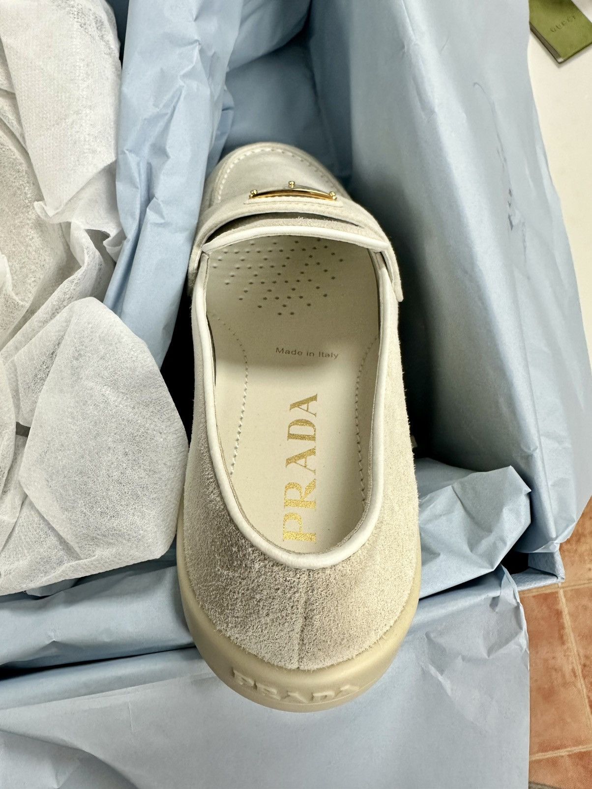 Prada Prada Triangle Logo Suede Loafers Beige - 35 Size US 5 / IT 35 - 9 Thumbnail