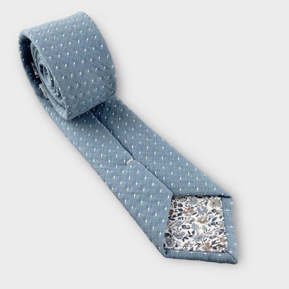 Other Men’s Dusty Blue Slim Necktie w/ Embroidered Dots Size ONE SIZE - 5 Thumbnail