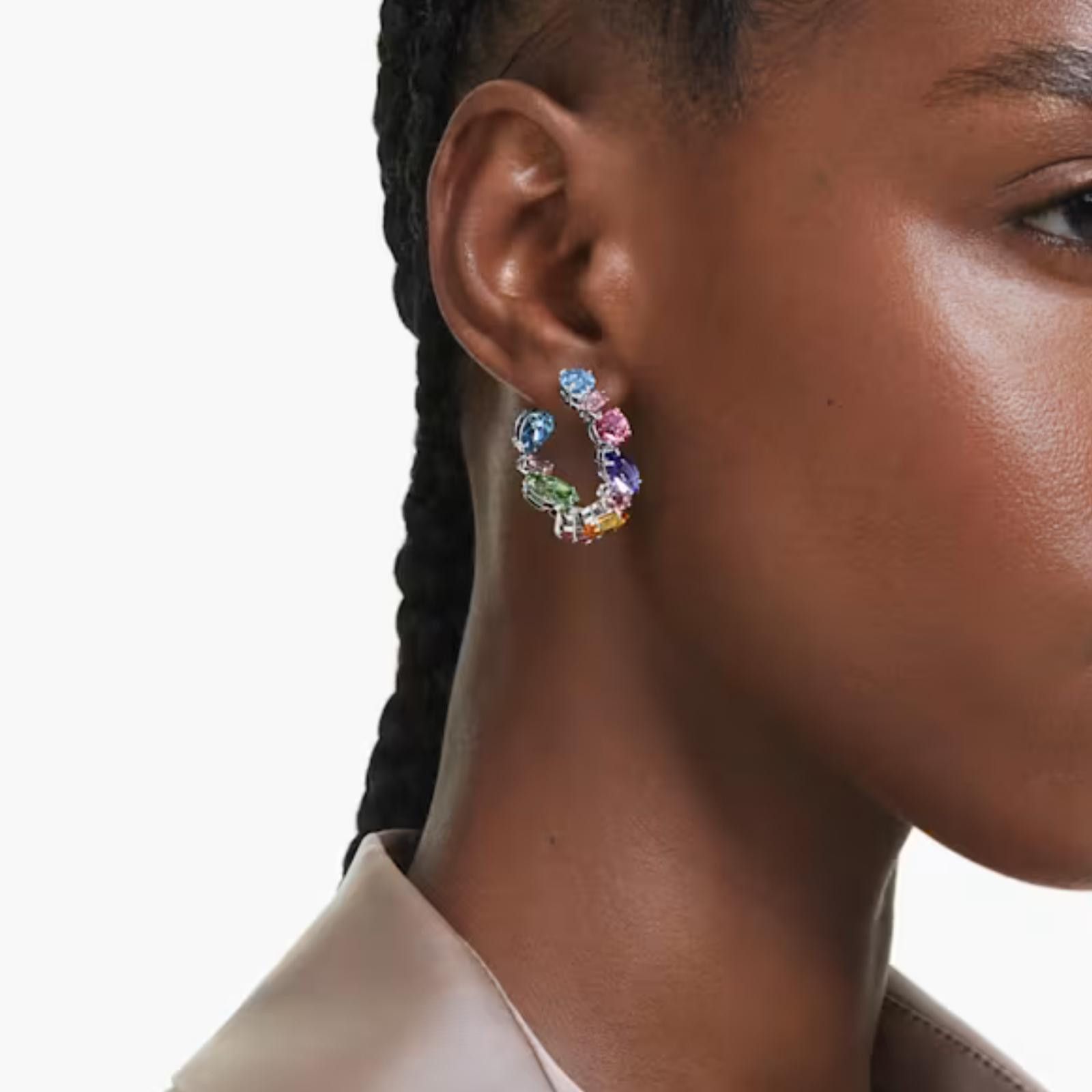Swarovski Swarovski Gema Asymmetrical Multicolor Hoop Earrings Size ONE SIZE - 2 Thumbnail