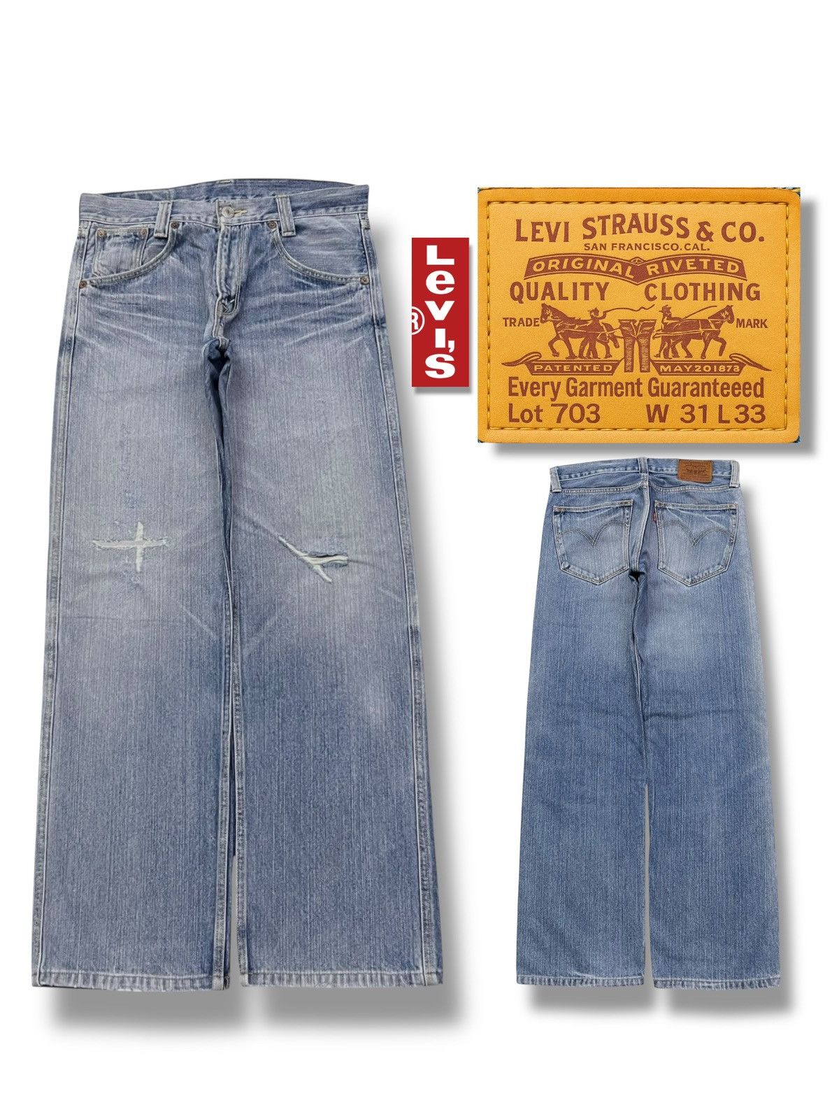 Levi's Baggy Vintage Levi’s 703 - Faded, Distressed Denim Size US 33 - 1 Thumbnail