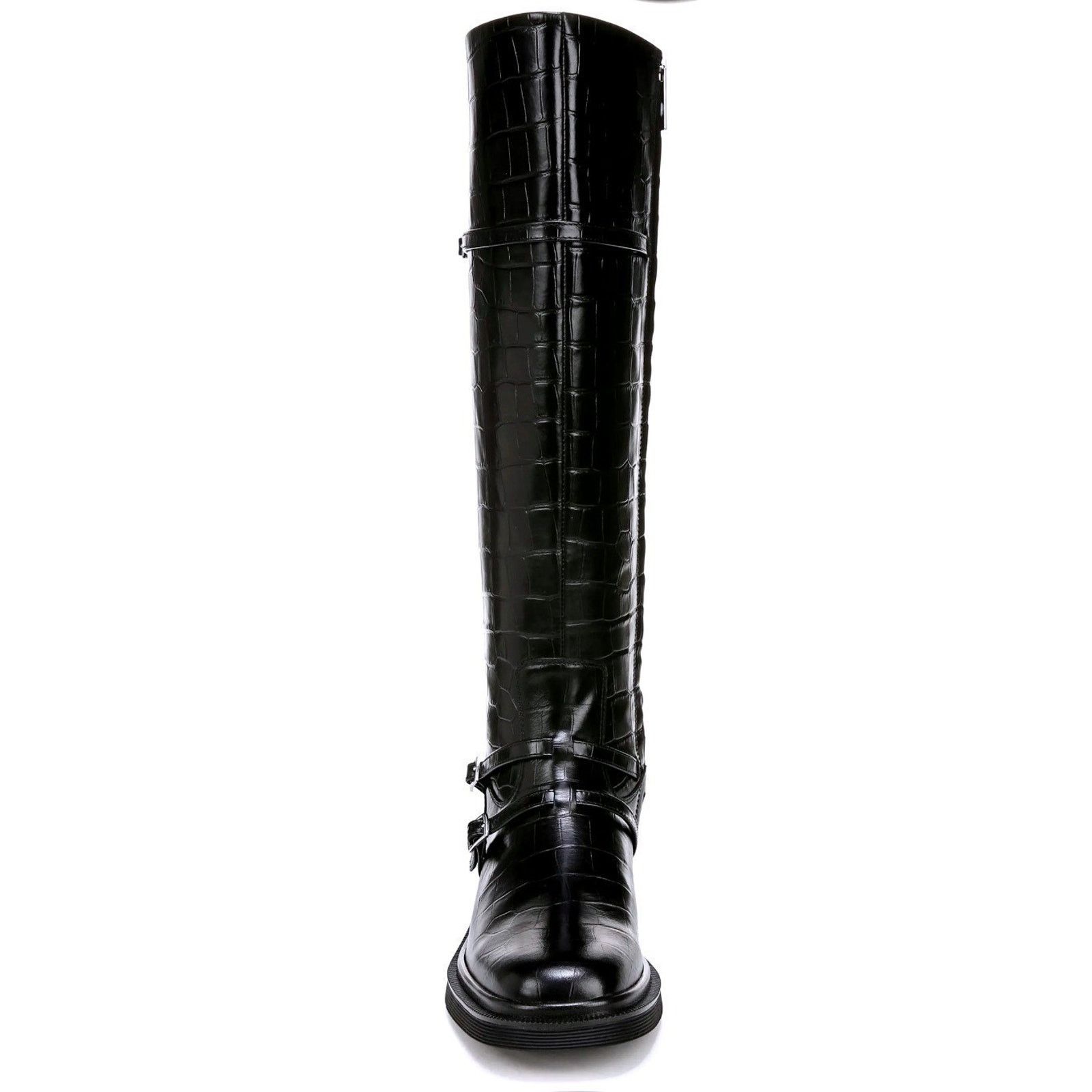 Franco Sarto SARTO by Franco Sarto Black Croc Embossed Leather Boots Size US 8 / IT 38 - 12 Thumbnail