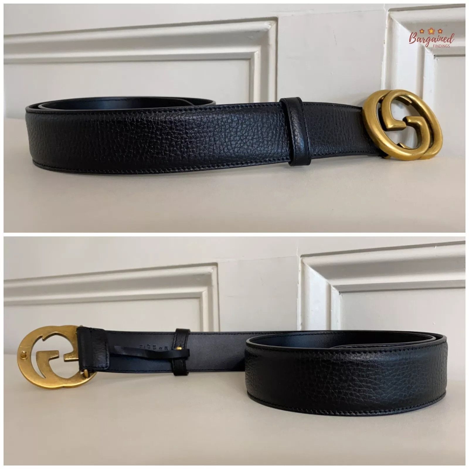 Gucci Gucci Pebbled Calfskin Leather Gold Double G Buckle Belt Size 28 - 8 Thumbnail