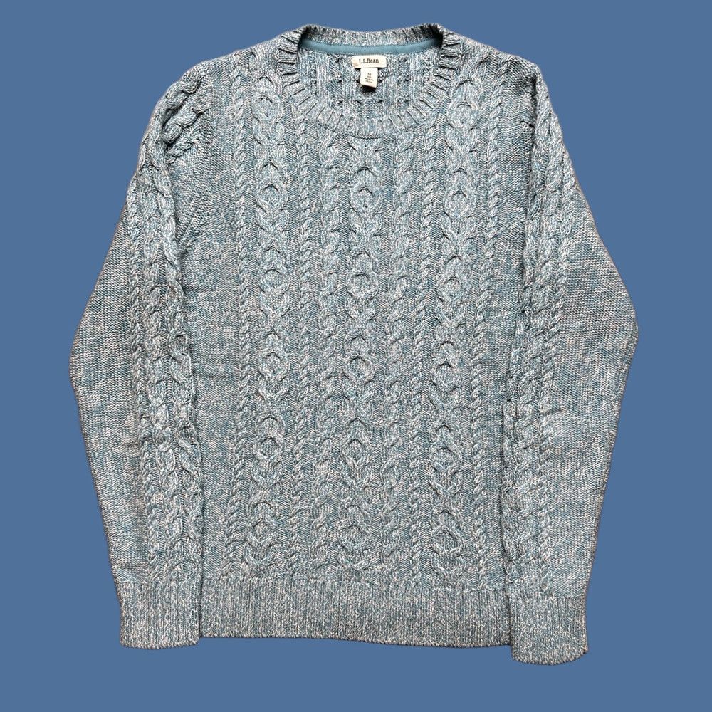 Vintage LL Bean Cable Knit Fisherman Sweater Womens Medium Crewneck Cotton Teal Gray Pullover Fisherman Classic Outdoor Preppy Size M / US 6-8 / IT 42-44 - 1 Thumbnail