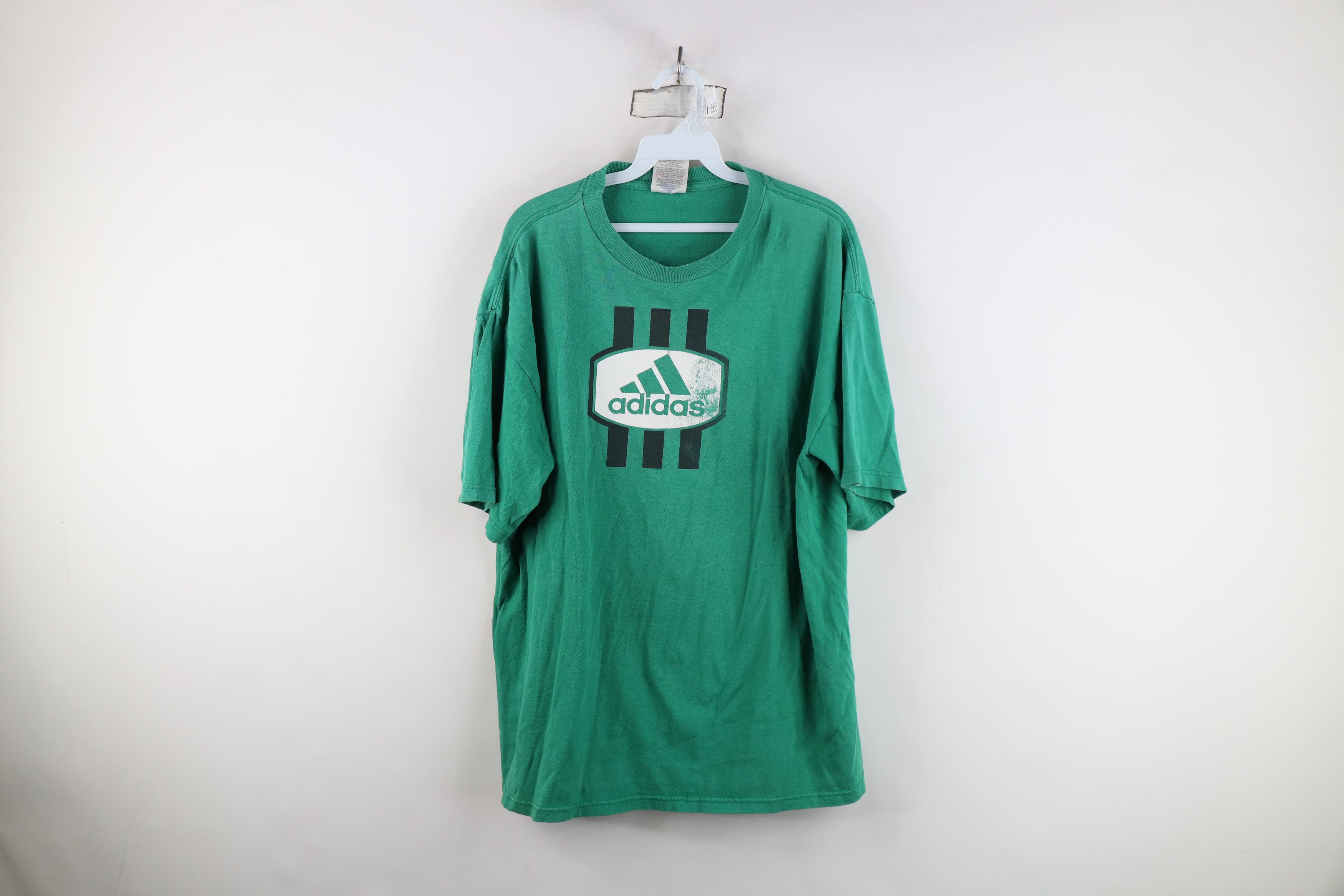 Adidas Vintage 90s Adidas Spell Out Big Logo T-Shirt Green USA Size US L / EU 52-54 / 3 - 1 Thumbnail
