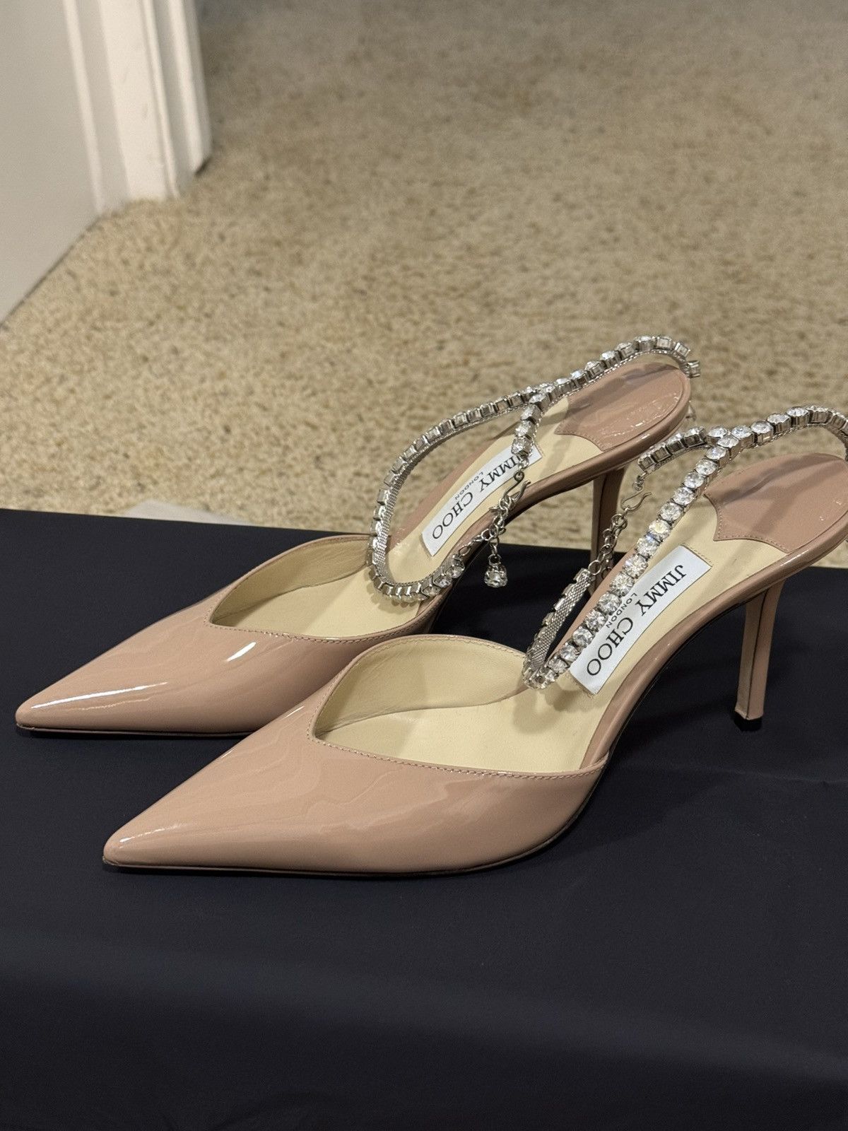 Jimmy Choo JIMMY CHOO Saeda 85 crystal-embellished patent-leather pumps Size US 9 / IT 39 - 4 Thumbnail