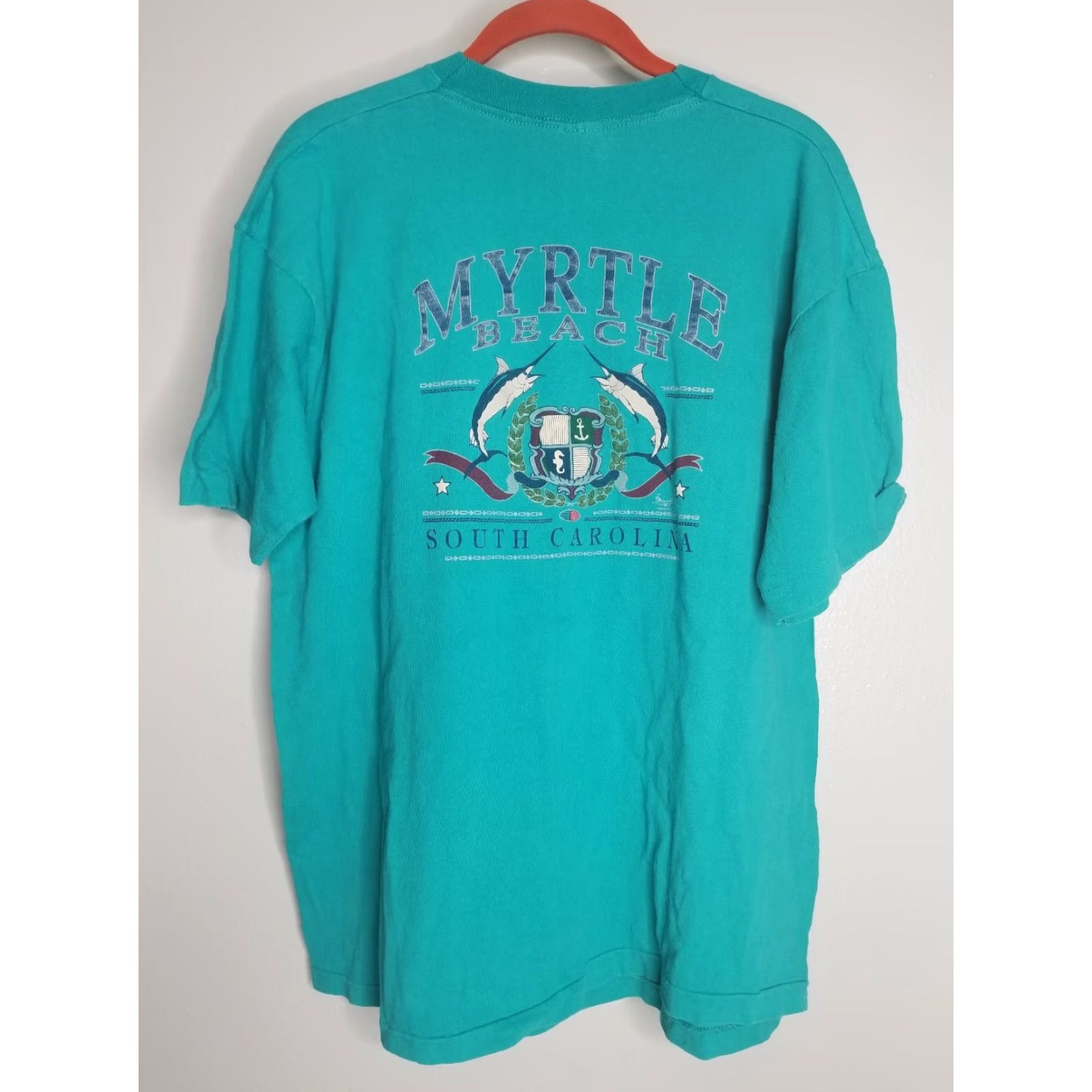 Fruit Of The Loom VTG 90s Mens XL T Shirt Myrtle Beach Marlin Double Sided Single Stitch Myrtle Beach Blue Beach Volleyball 90s Mens XL T Shirt Size US L / EU 52-54 / 3 - 3 Thumbnail