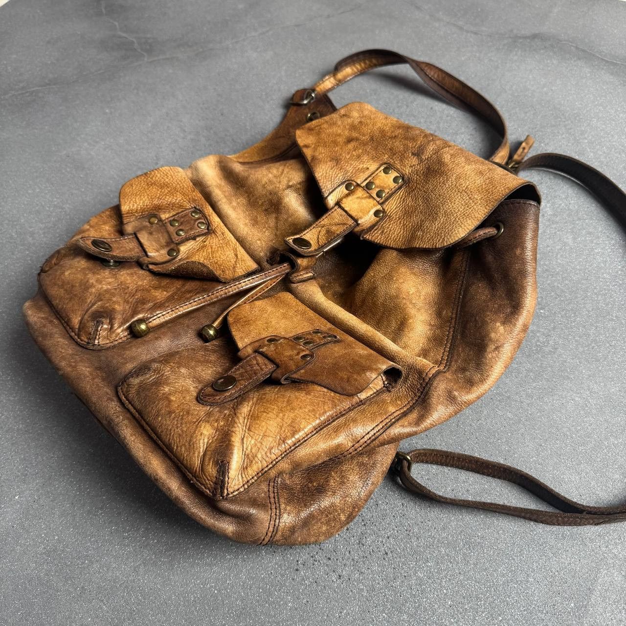 Japanese Brand × Vintage Avant Garde Faded Leather Backpack Size ONE SIZE - 7 Thumbnail