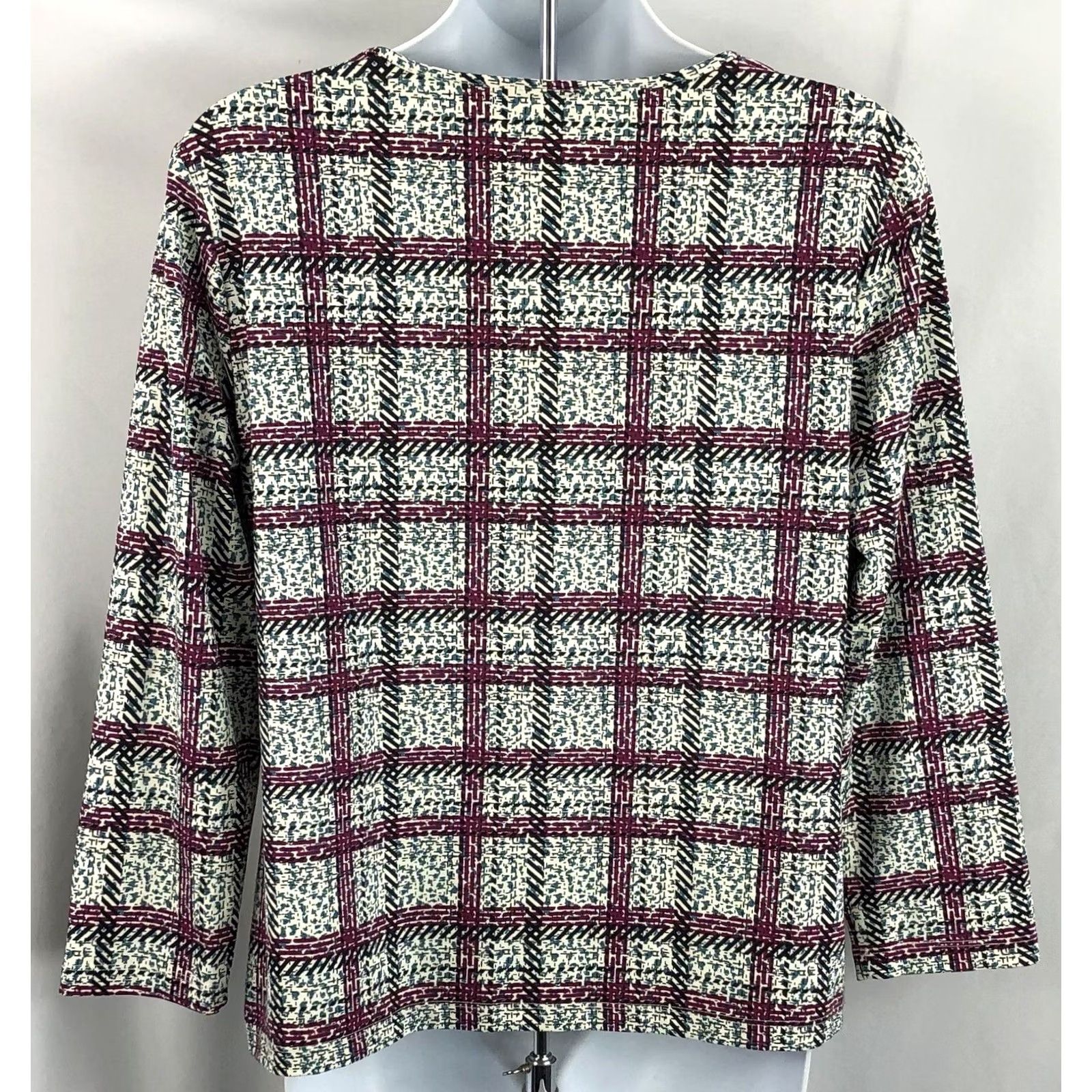 Altea Apostrophe Jersey Top L Teal Purple Plaid Geometric V-Neck 3/4 Sleeve Womens Blouse Modern Casual Wear Size L / US 10 / IT 46 - 3 Thumbnail