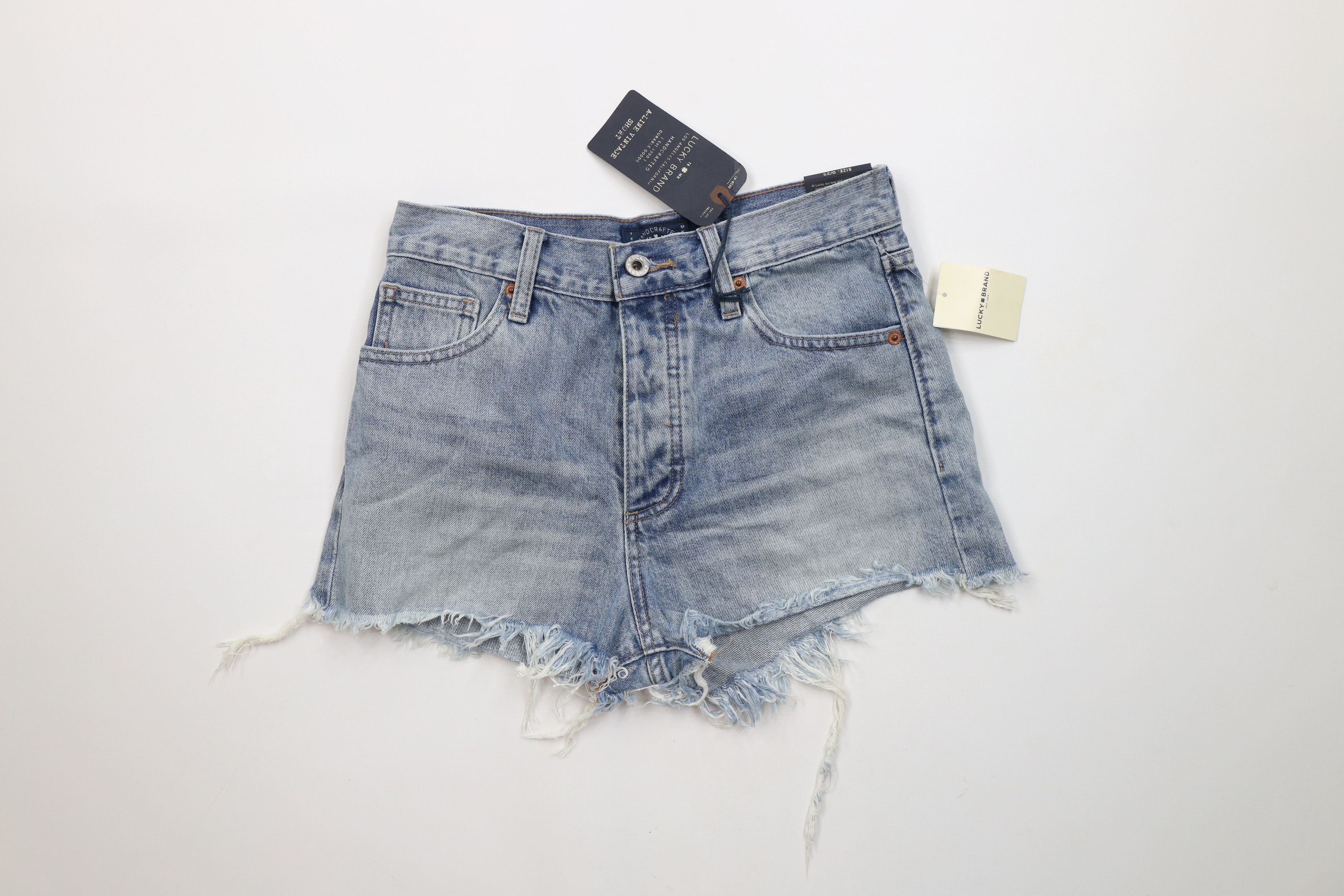 Vintage New Lucky Brand Fly Flower Floral Cut Off Denim Jean Shorts Size 25" / US 0 / IT 36 - 1 Thumbnail