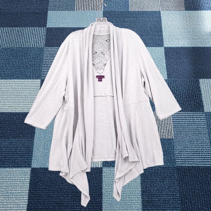Vintage Beverly Drive Cardigan Womens 2X Gray Open Front Drape Waterfall Sweater (Plus) Size XXL / US 16-18 / IT 52-54 - 1 Thumbnail