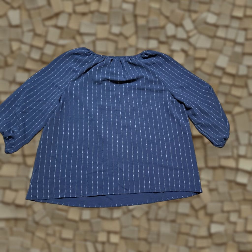 Vintage New York & Company Blouse Womens XL Blue White Striped V-Neck 3/4 Sleeve Casual Shirt Size XL / US 12-14 / IT 48-50 - 1 Thumbnail