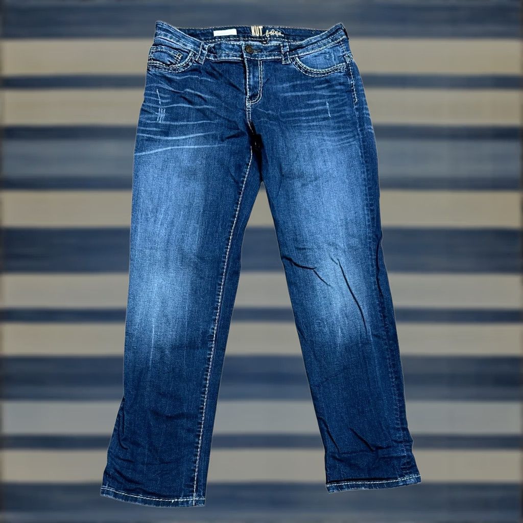 Vintage KUT from the Kloth Women Jeans 10 Catherine Boyfriend Straight Blue Distressed Denim Size 32" / US 10 / IT 46 - 1 Thumbnail