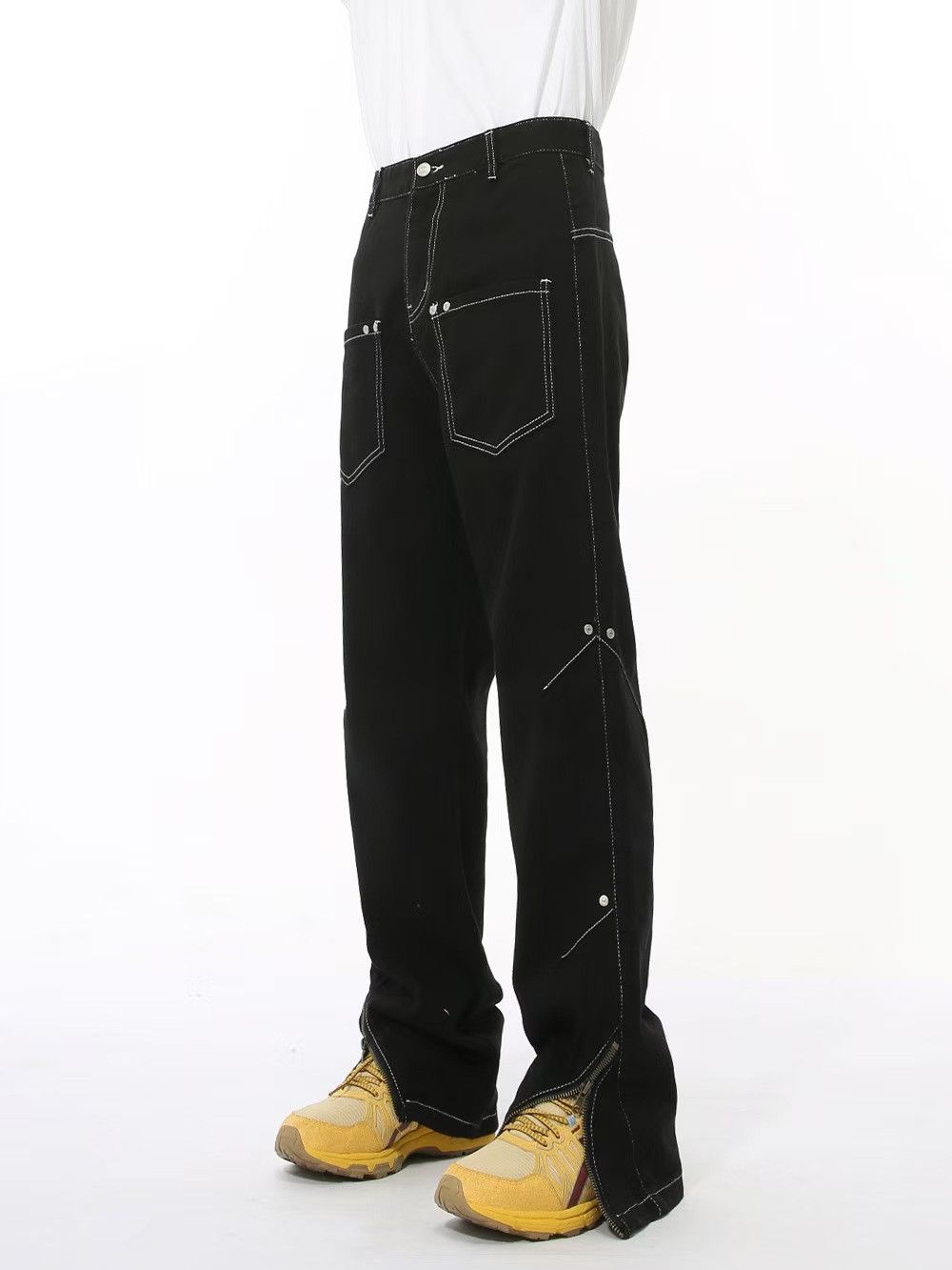Japanese Brand × Jean Street Hip Hop Bright Line Design Patchwork Pocket Jeans Size US 30 / EU 46 - 4 Thumbnail
