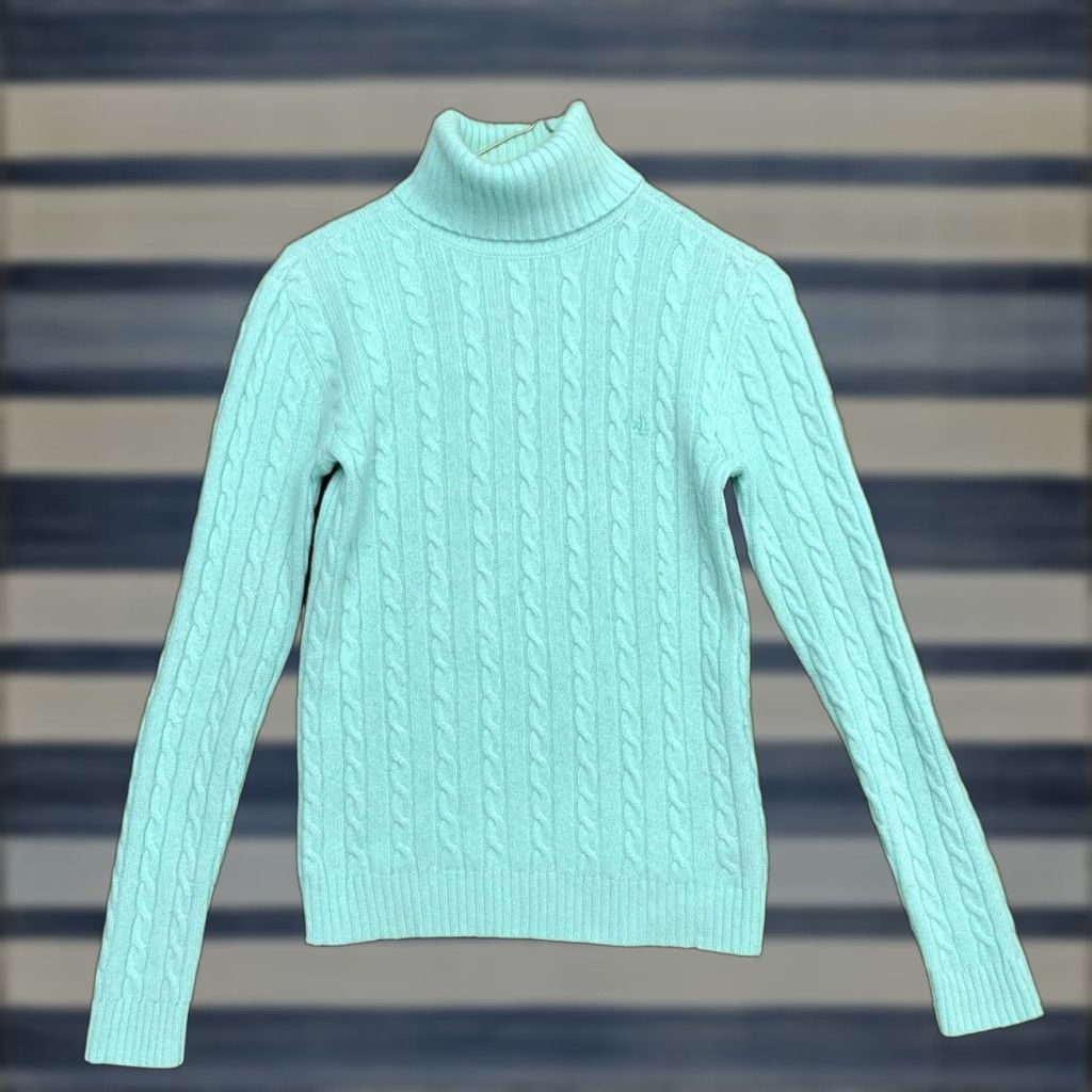 Ralph Lauren Ralph Lauren Cashmere Cable Knit Sweater Womens XS Turtle Neck Mint Teal Green Pullover Size XS / US 0-2 / IT 36-38 - 1 Thumbnail