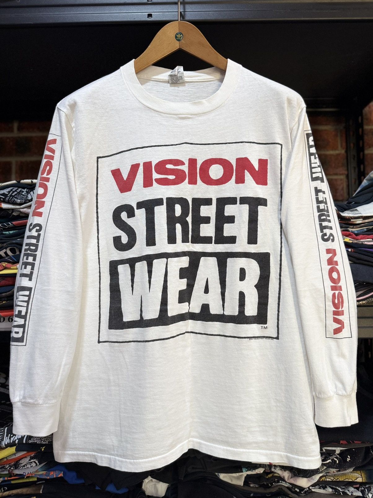 Vintage 80s Vision Streetwear Skateboard Backhit Logo LS Tee