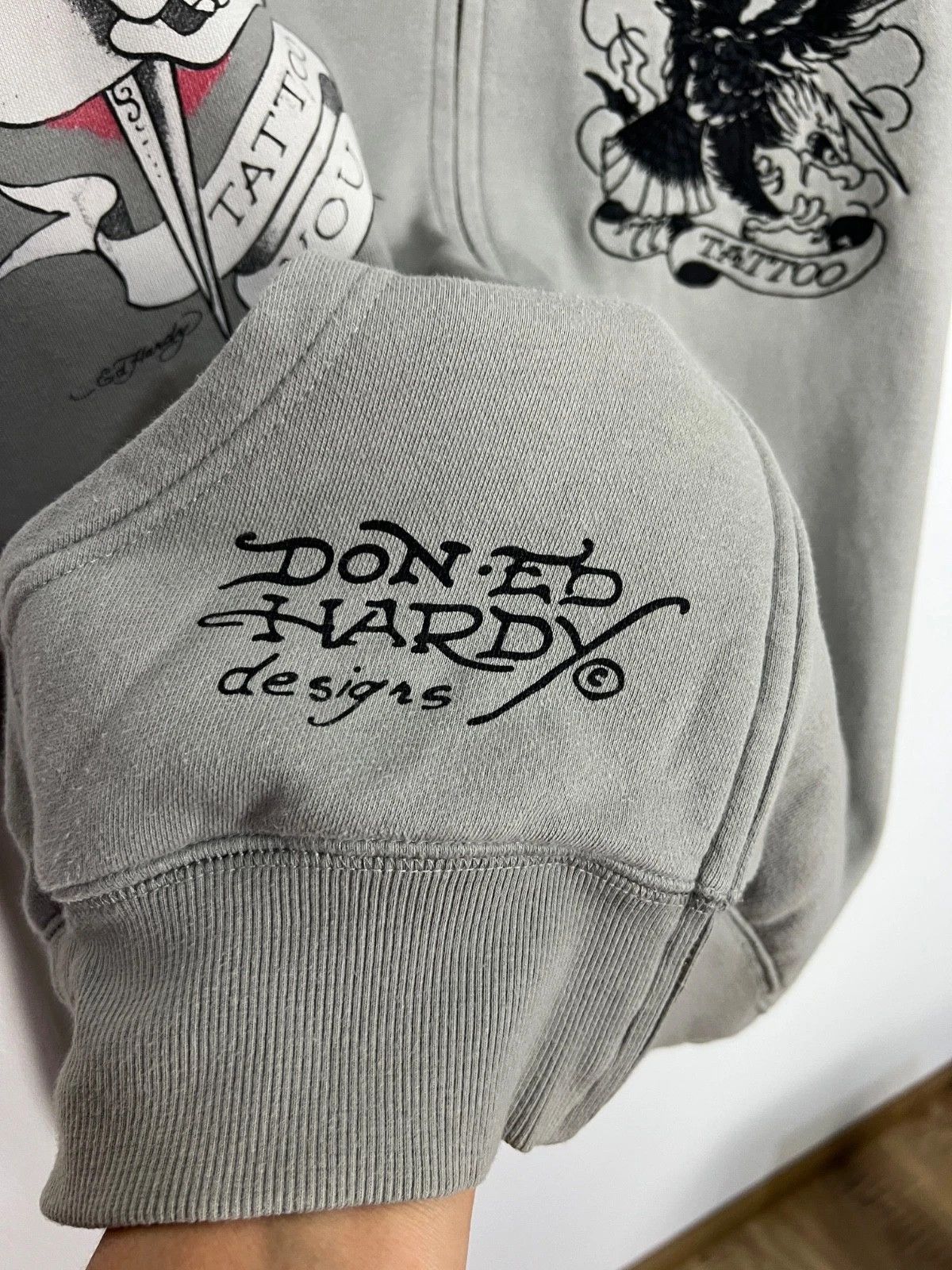 Ed Hardy Vintage Ed Hardy Tatoo Hoodie Rare Skull Jacket Over Print Size US XL / EU 56 / 4 - 5 Thumbnail