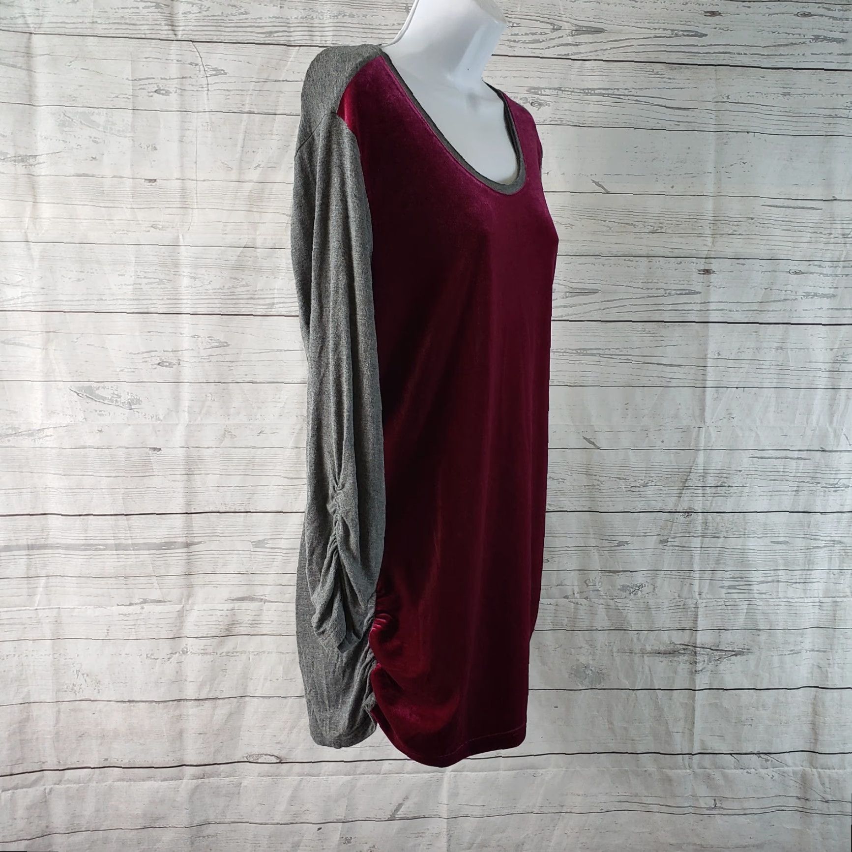 Vintage Sundance Velvet Front Top Blouse Womens L Gray Maroon Ruched Sleeve Scoop Neck Top Size L / US 10 / IT 46 - 3 Thumbnail