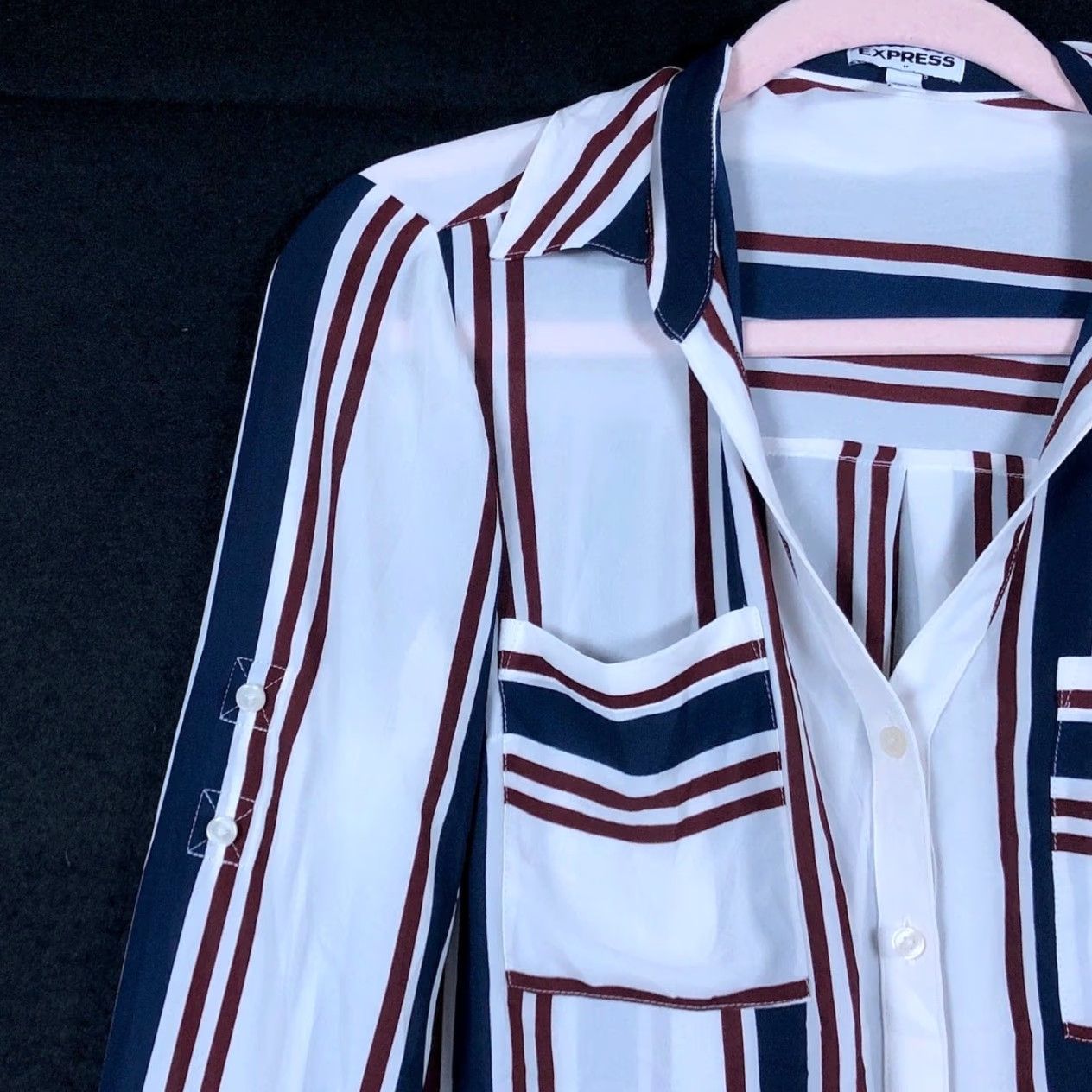 Express Express Womens Shirt White Multicolor Striped Collared Button Down Roll Tab M Size M / US 6-8 / IT 42-44 - 4 Thumbnail