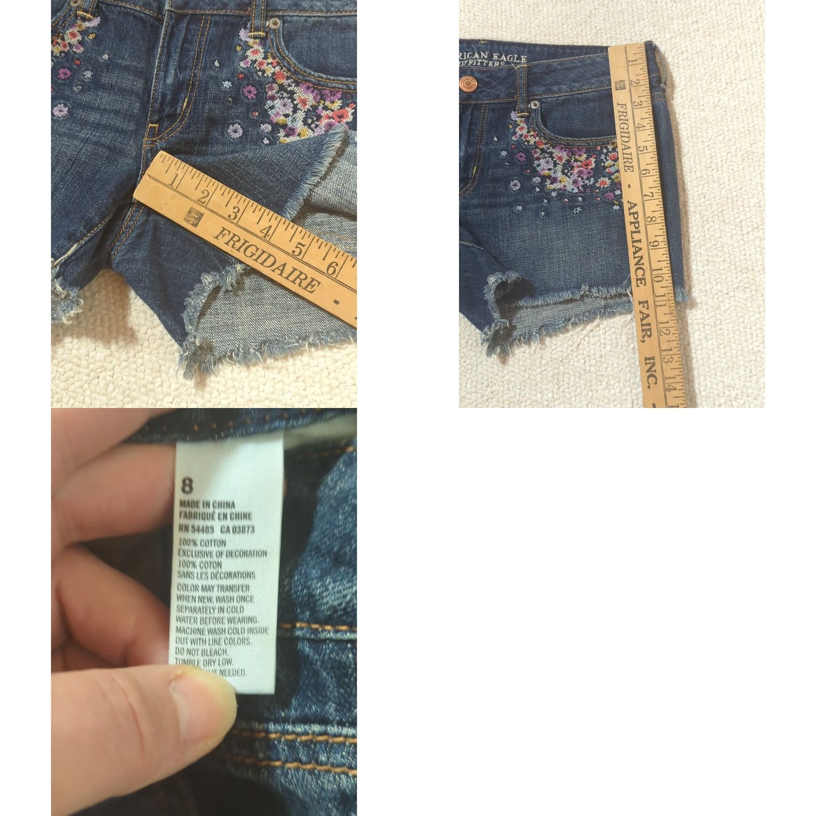 American Eagle Outfitters American Eagle Outfitters Women Denim Jean Shorts Size 8 Low Rise Embroidered Flowers Medium Wash Blue Casual Party Travel Summer Cotton Size 30" / US 8 / IT 44 - 8 Thumbnail