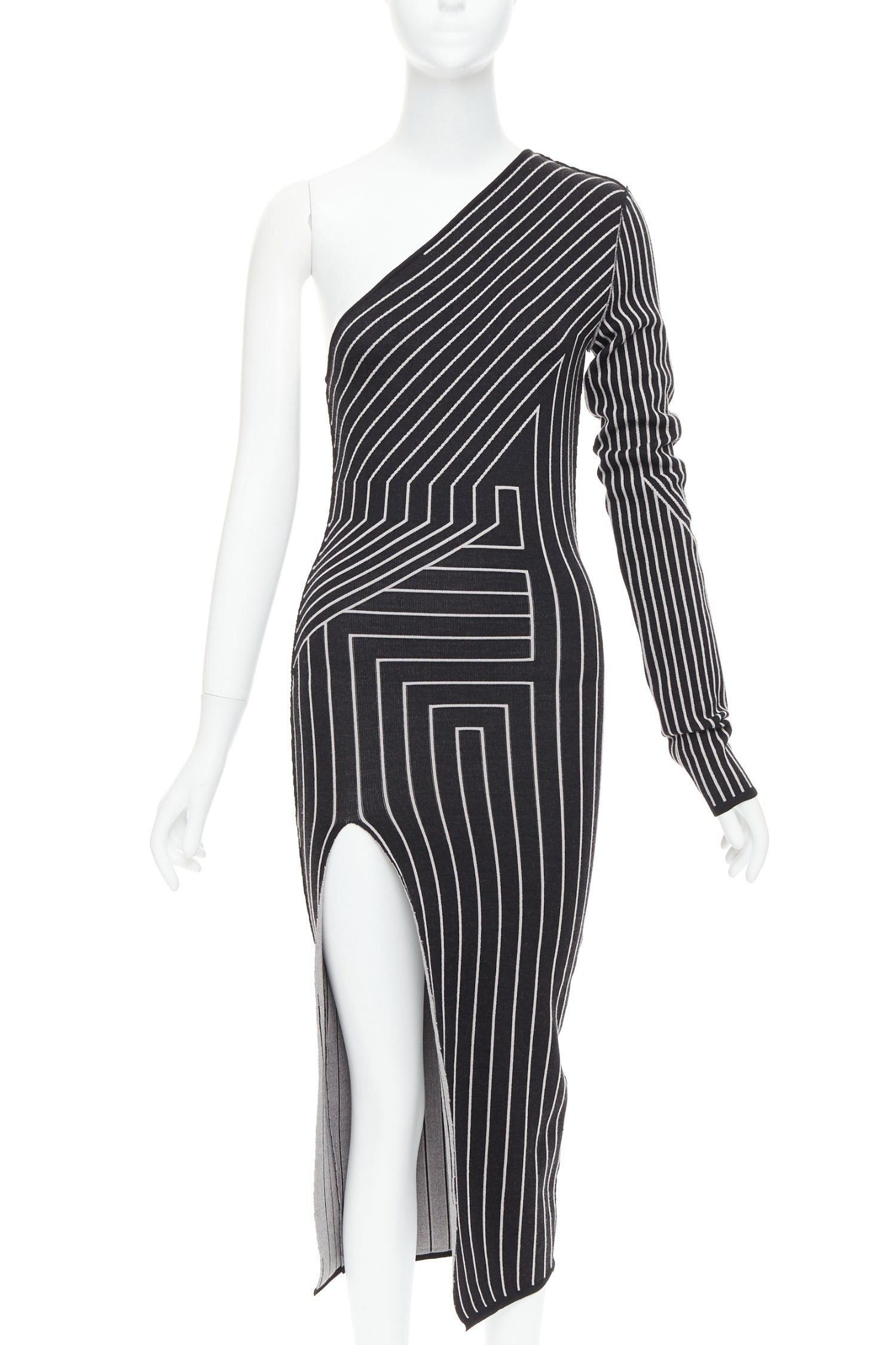Rick Owens RICK OWENS 2020 Ziggy geometric graphic lines one shoulder high slit dress S Rosalia Size M / US 6-8 / IT 42-44 - 1 Thumbnail