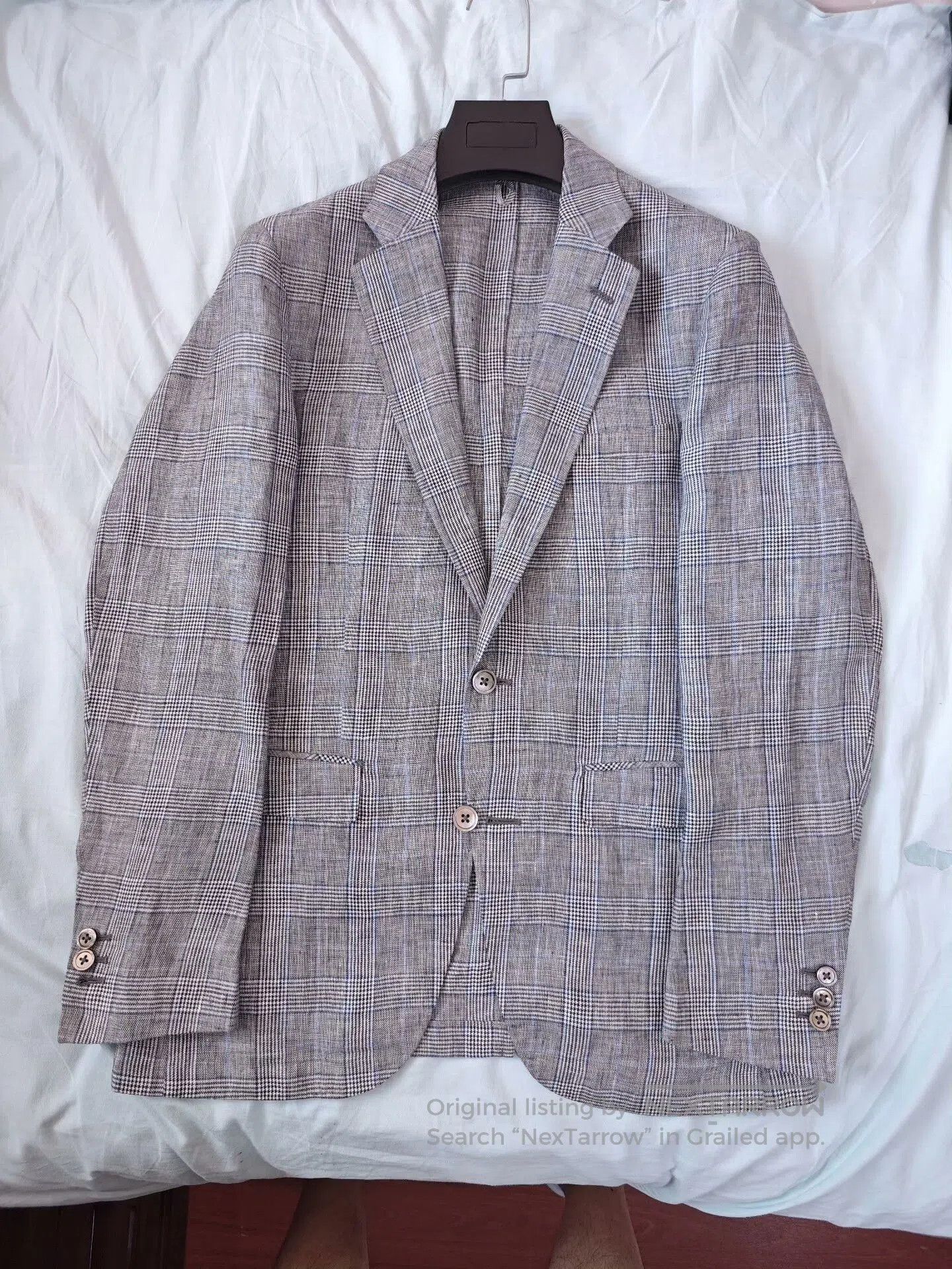 Japanese Brand Custom Gray Blue Plaid Linen Blazer. Size US M / EU 48-50 / 2 - 5 Thumbnail