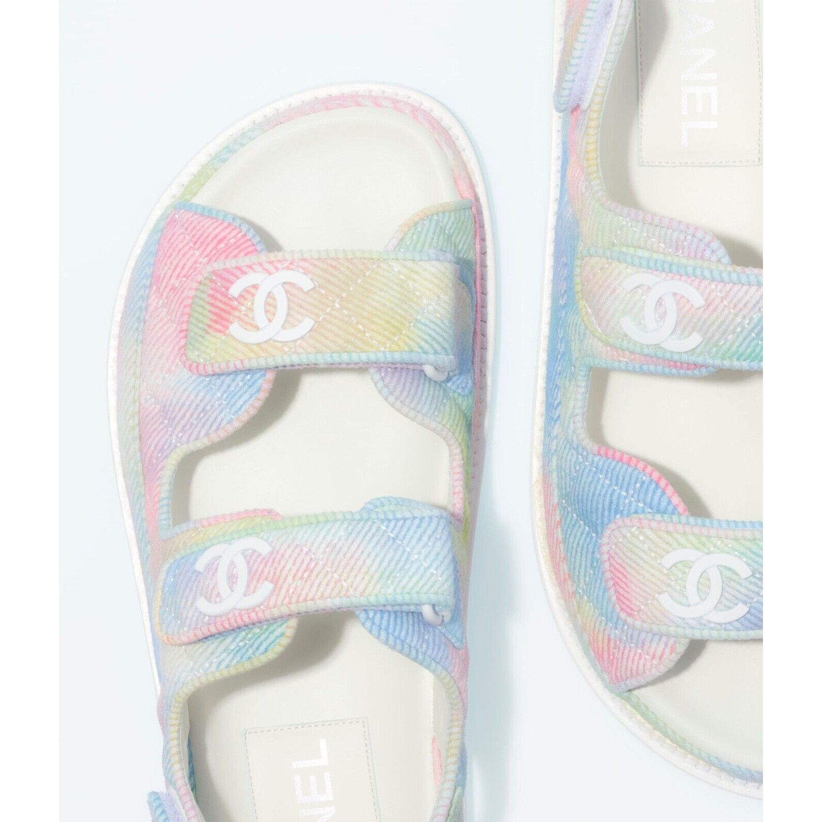 Chanel 22C Green Pink Blue White CC Logo Mule Sandal