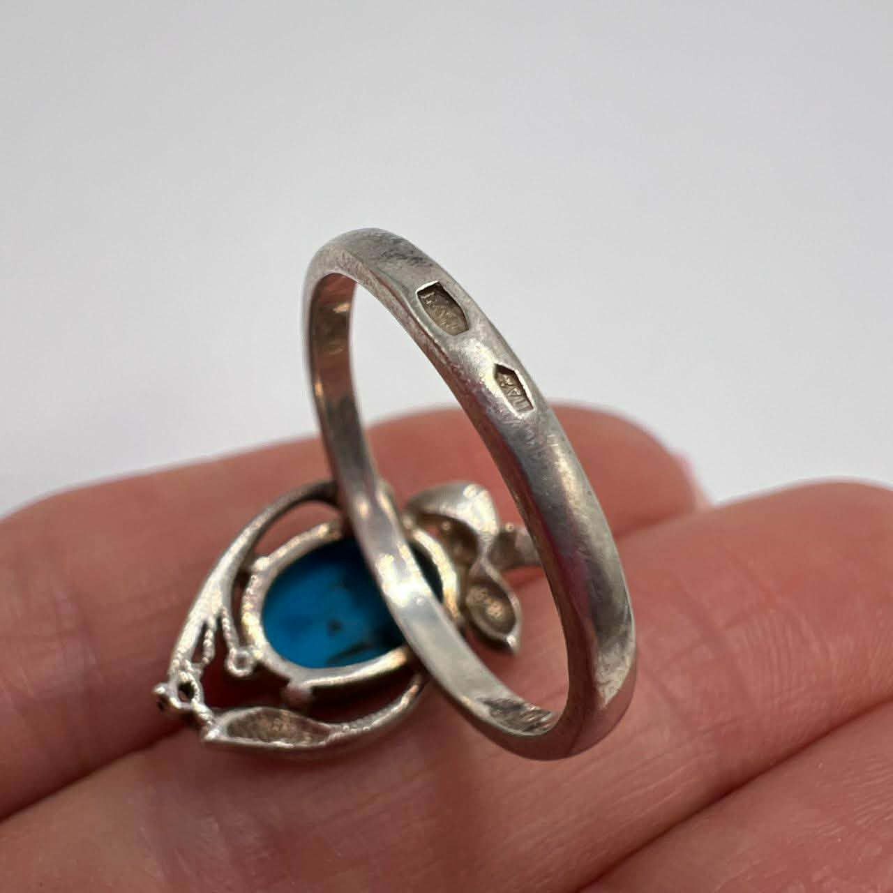 Sterling Silver Vintage Ring Sterling Silver 925 Stone Turquoise S 8US Size ONE SIZE - 4 Thumbnail