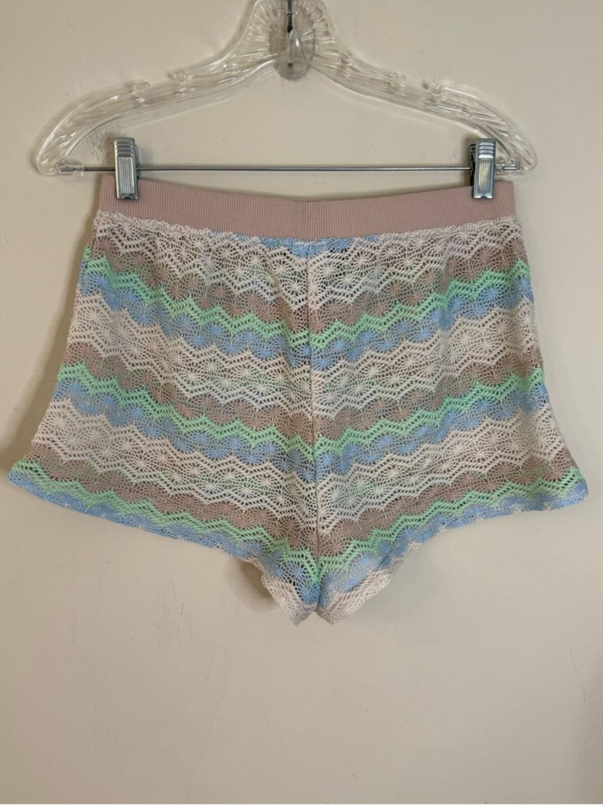 Other Wild Fable crochet lace shorts sheer teal cream brown SZ SM Size ONE SIZE - 2 Thumbnail