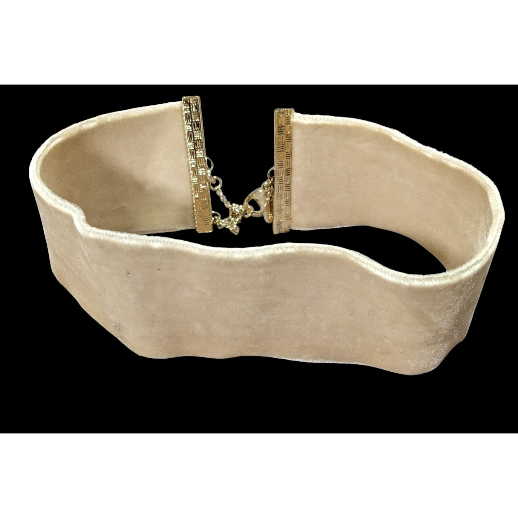 Express Express Y2K Velvet Beige Choker Necklace With Gold Clasp Det Size ONE SIZE - 4 Thumbnail